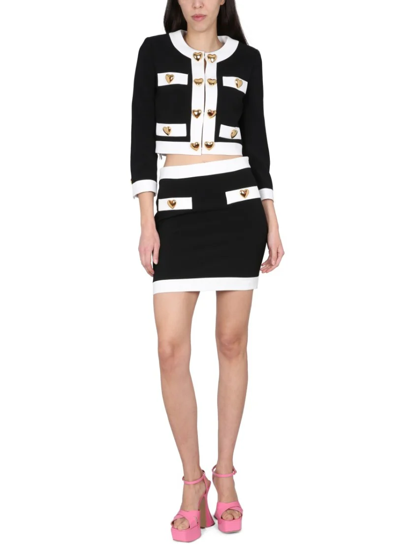 Heart Buttons Crepe Miniskirt