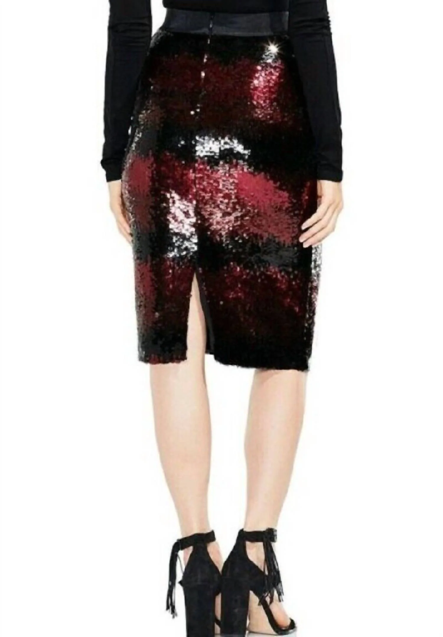 Ombre Stripe Sequin Lined Pencil Skirt In Black