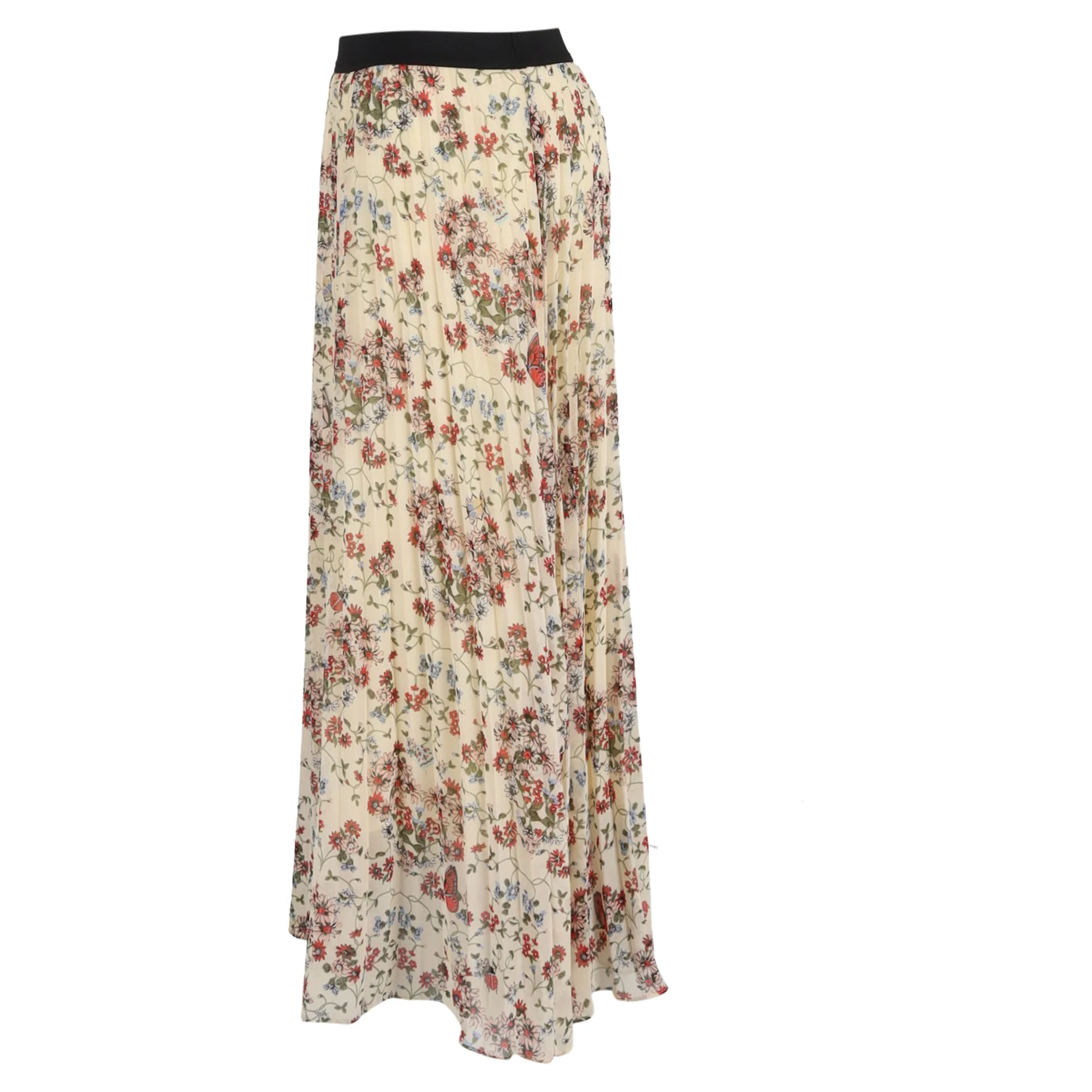 Maje Pleated Floral Maxi Skirt in Multicolor Viscose
