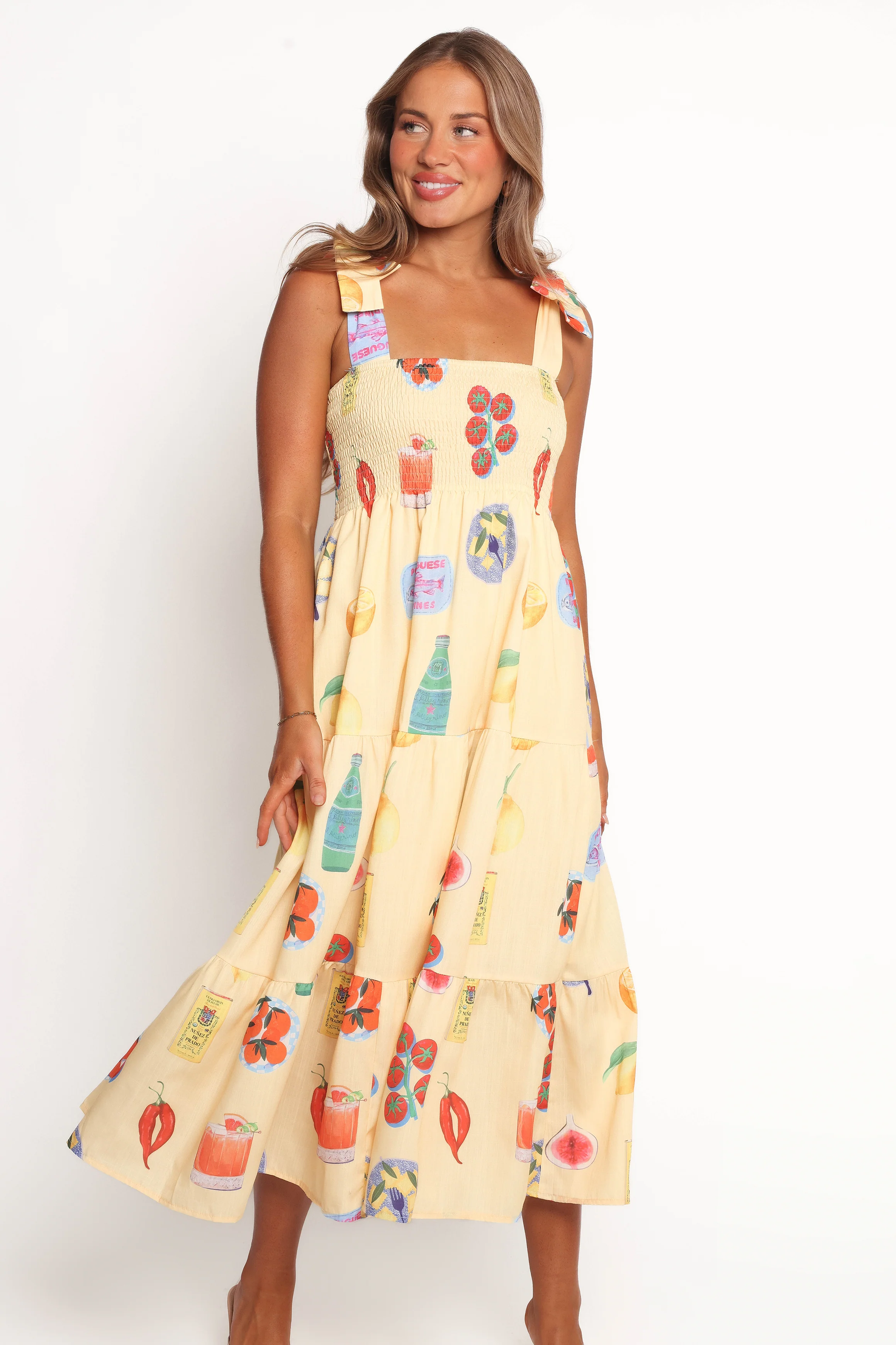 Sarelle Midi Dress - Yellow Pasta Print