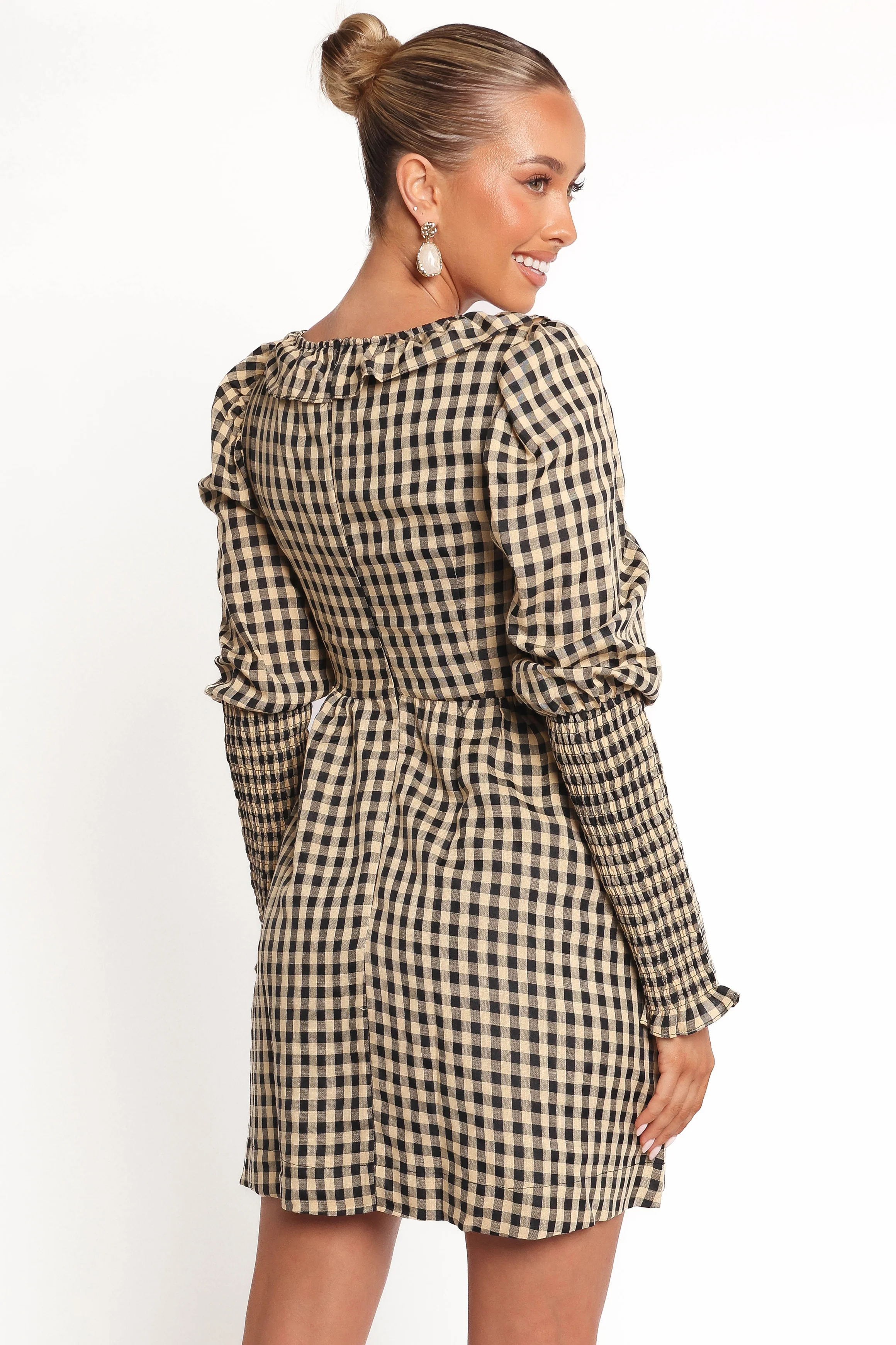 Xenia Mini Dress - Black/Beige Gingham