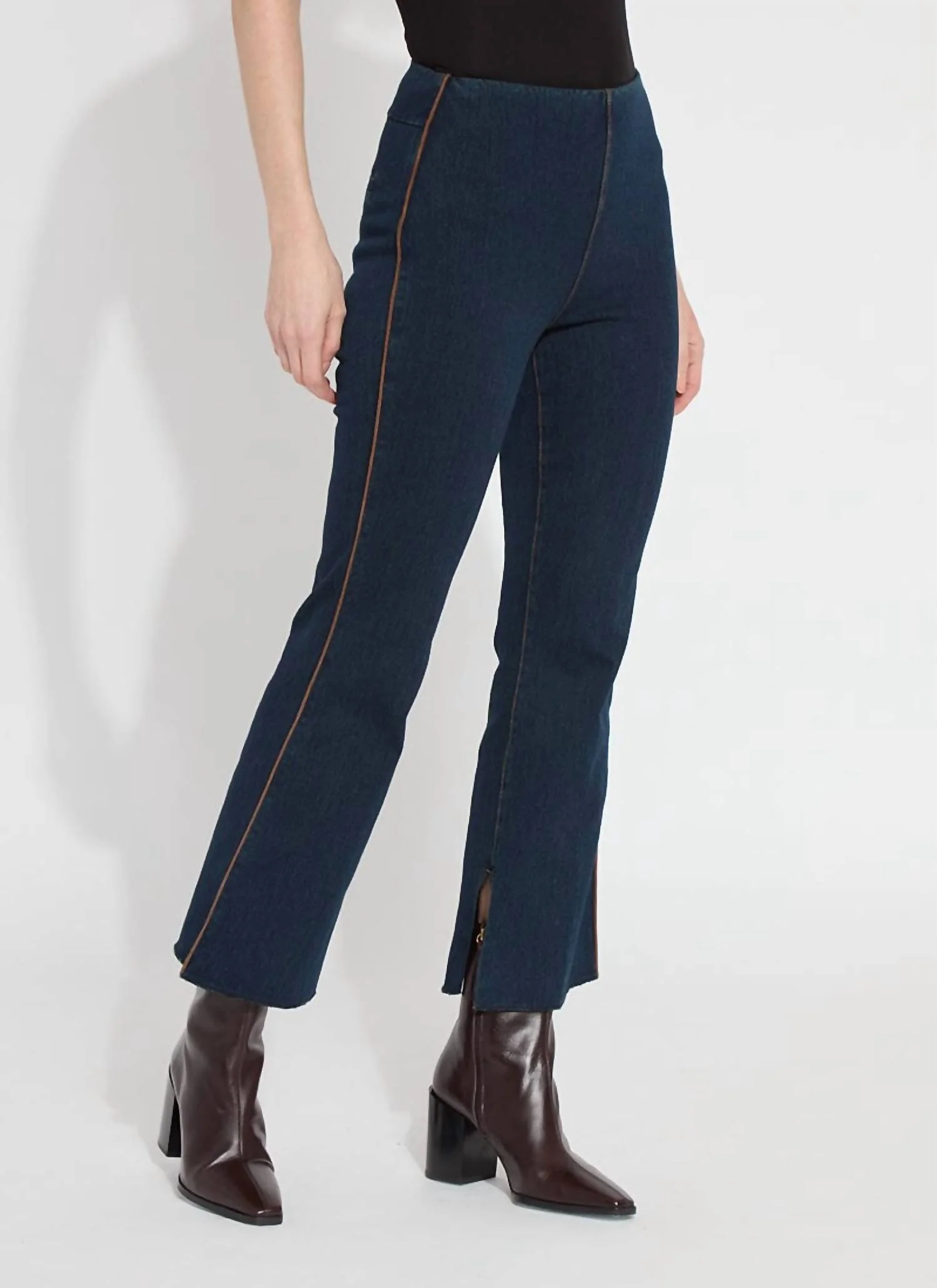 Eloise Slim Flare Pant With Piping In Indigo