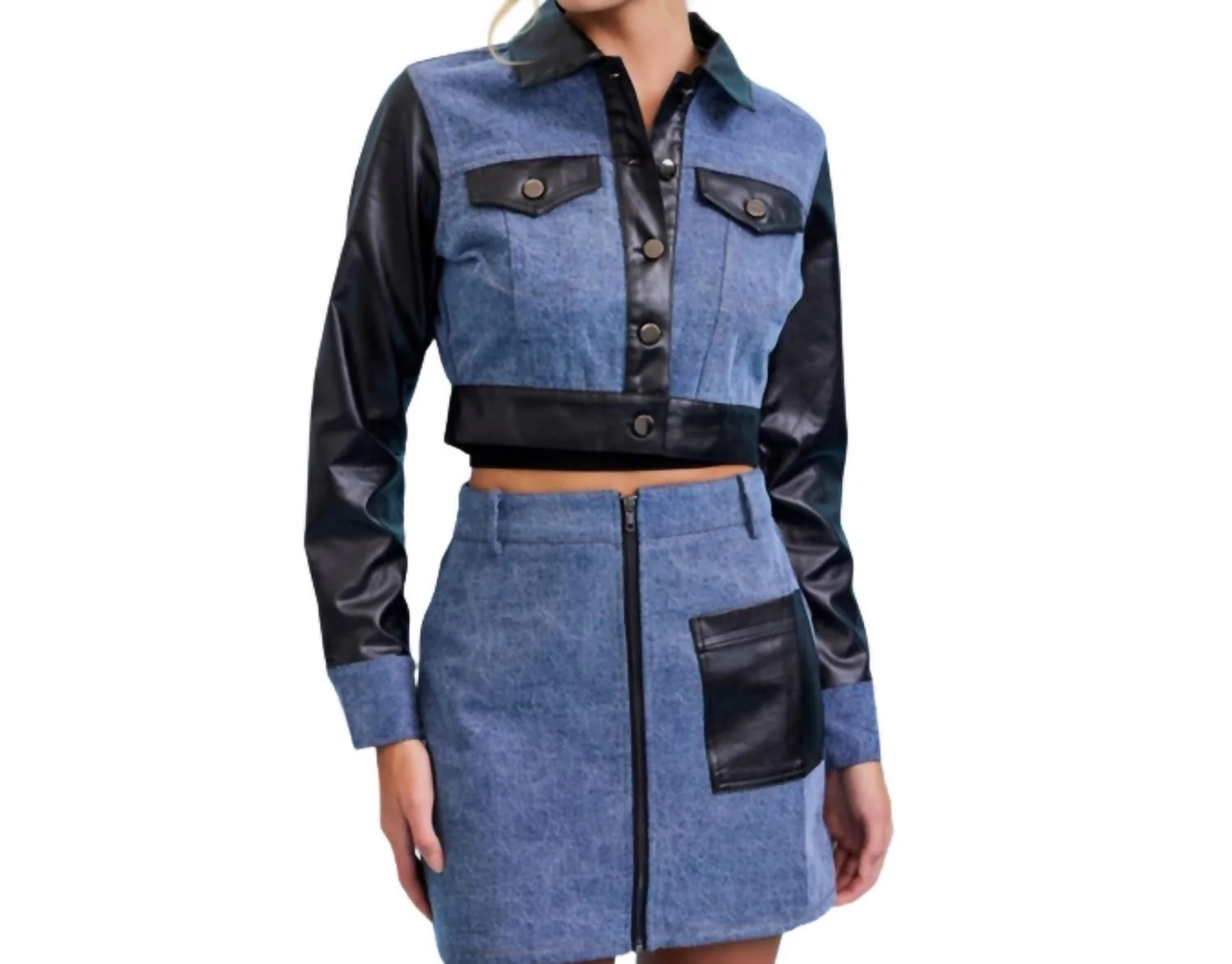 Quinn Contrast Denim Mini Skirt In Denim/black
