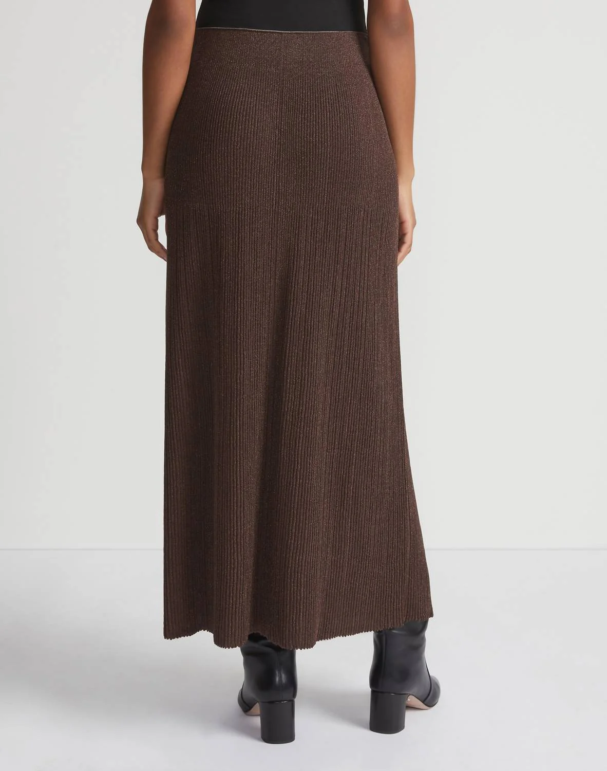 Ribbed Pull On Skirt In Wood Metallic