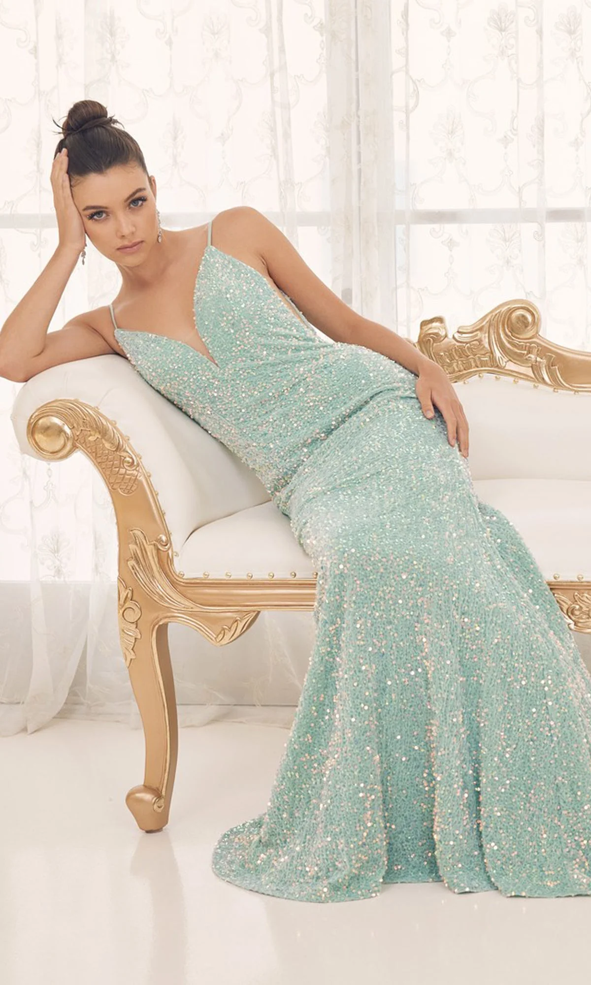 Long Sequin Formal Dress with Sheer Sides