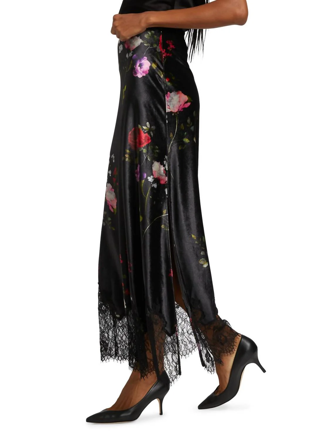 Maeve Midi Slip Skirt With Lace Trim In Floral Dreams