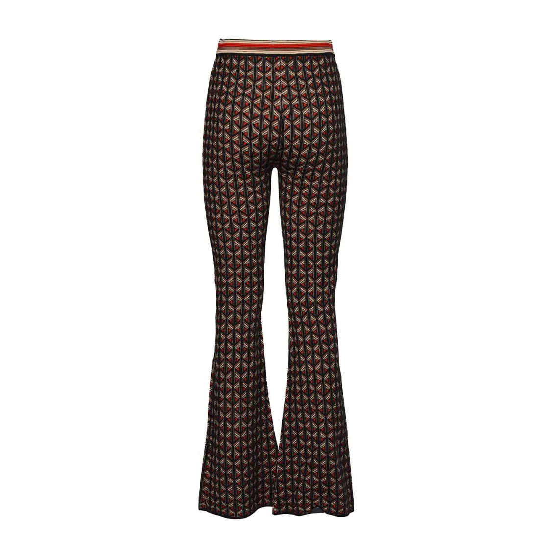 Geometric Jacquard Knit Flared-Leg Pants