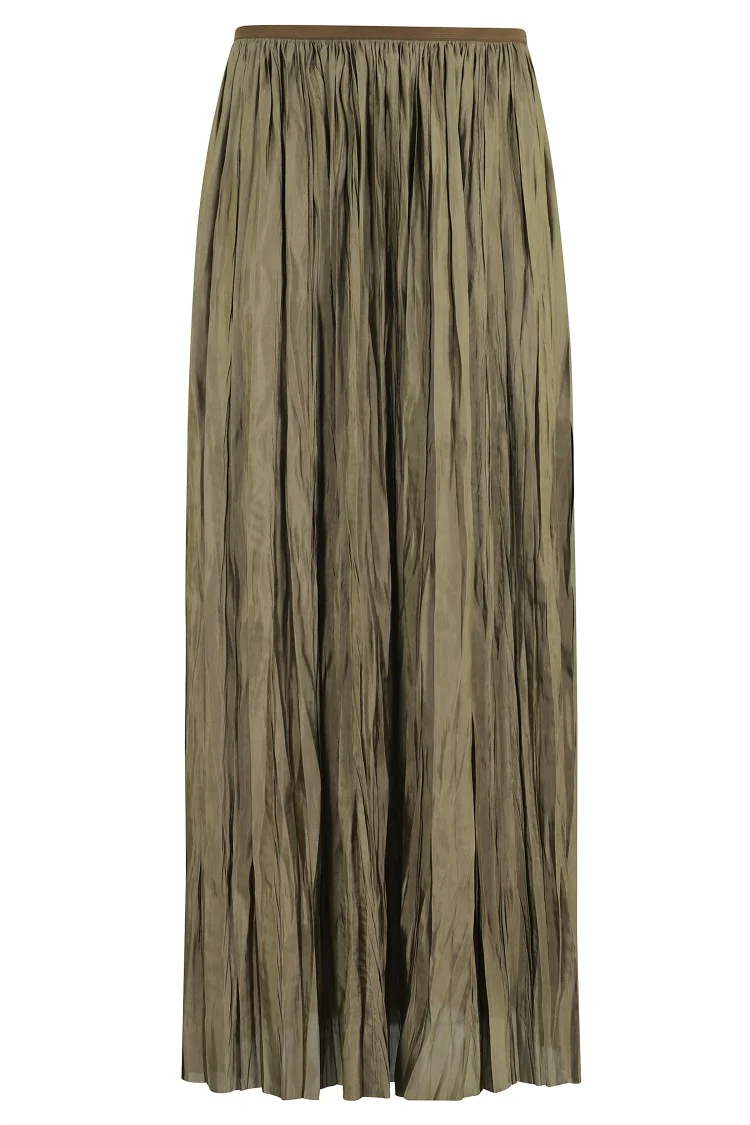 Long Pleated Satin-Finish Skirt