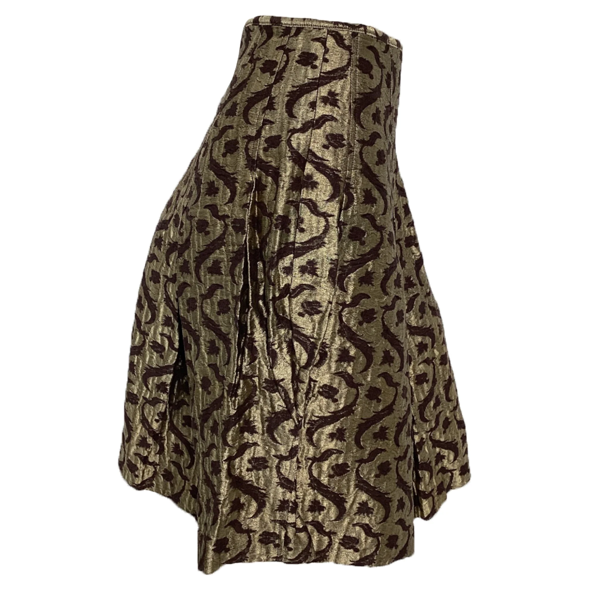 Dries Van Noten Brocade Pleated Midi Skirt in Gold Polyester