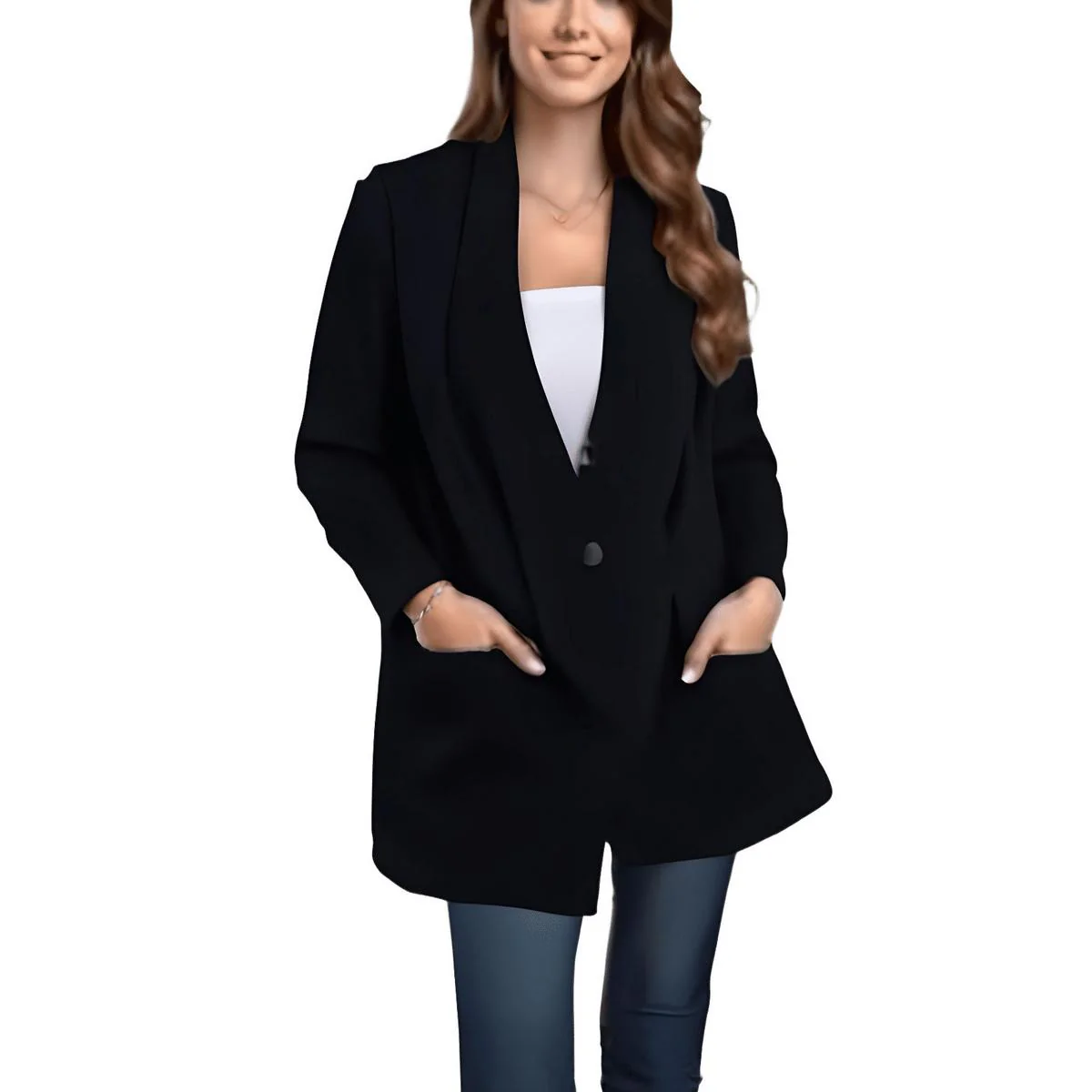 Petites Womens Drapey Business Open-Front Blazer