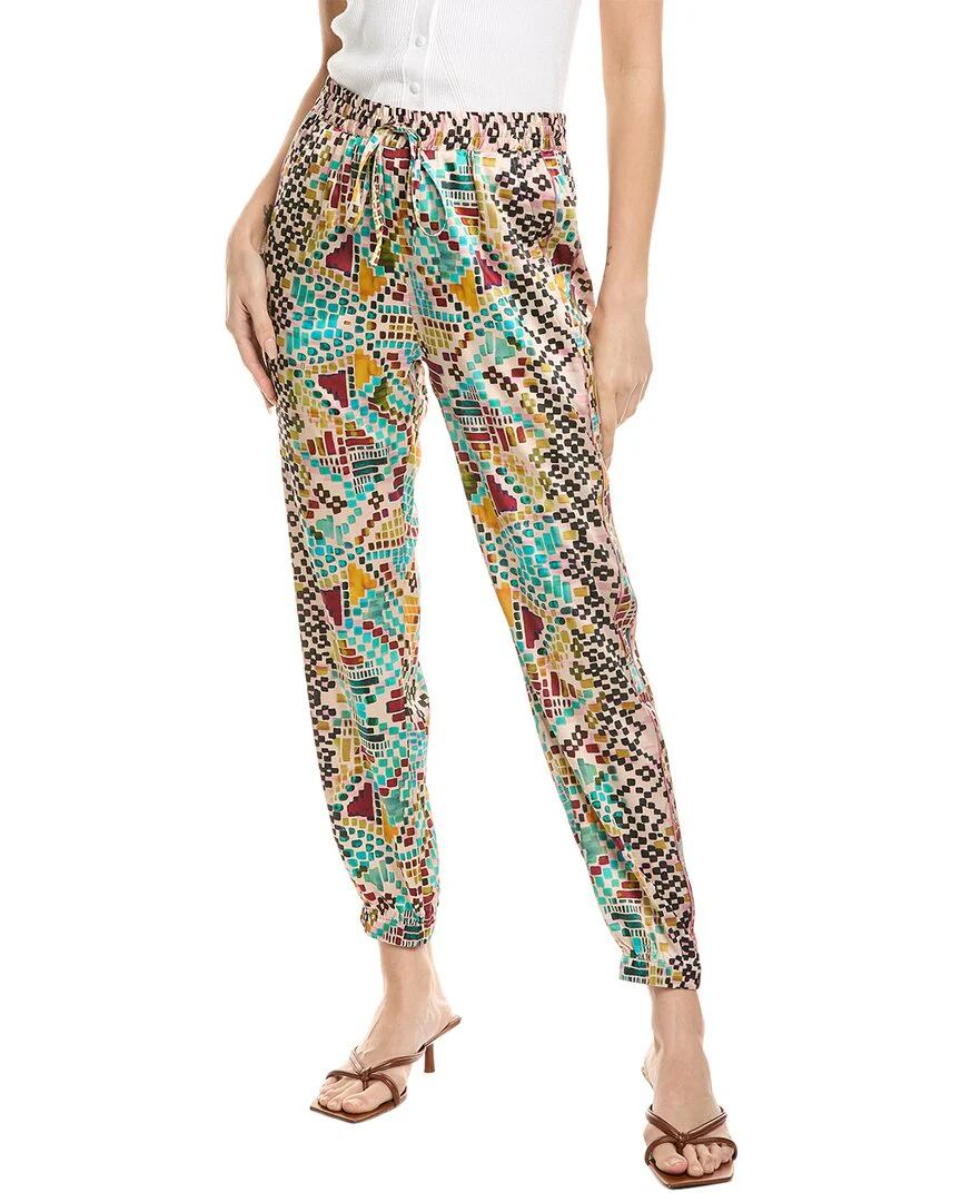Johnny Was Genora Paneled Silk-Blend Jogger Pant