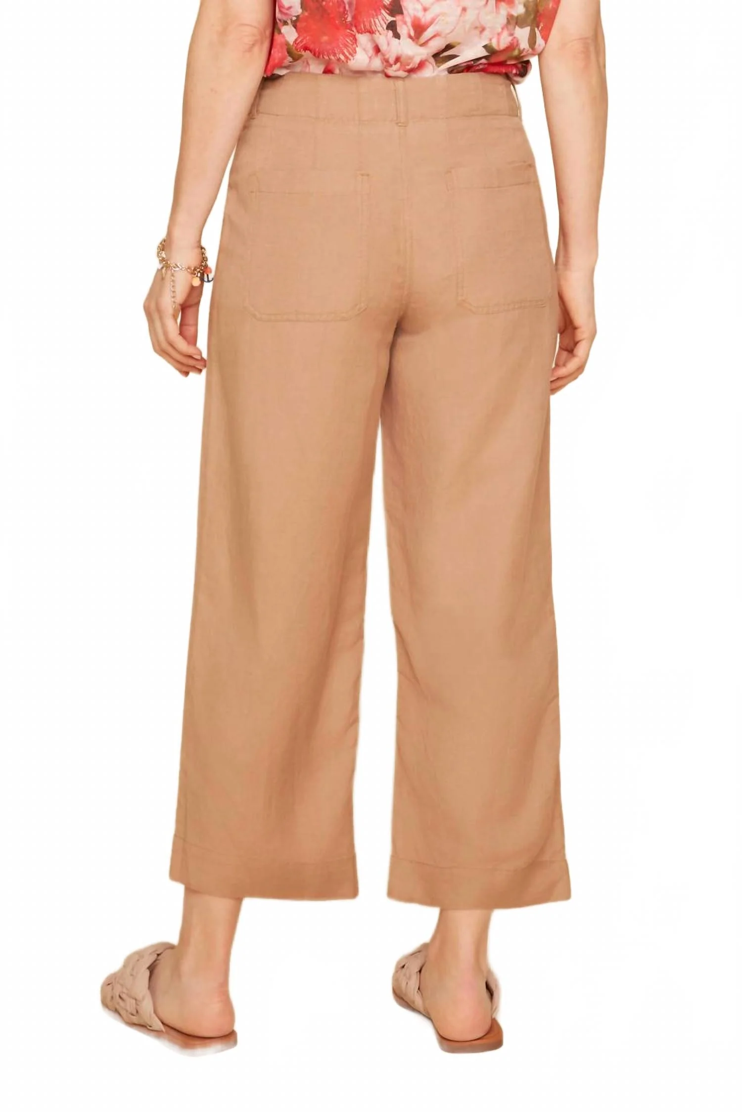 Linen Cropped Pant In Brown