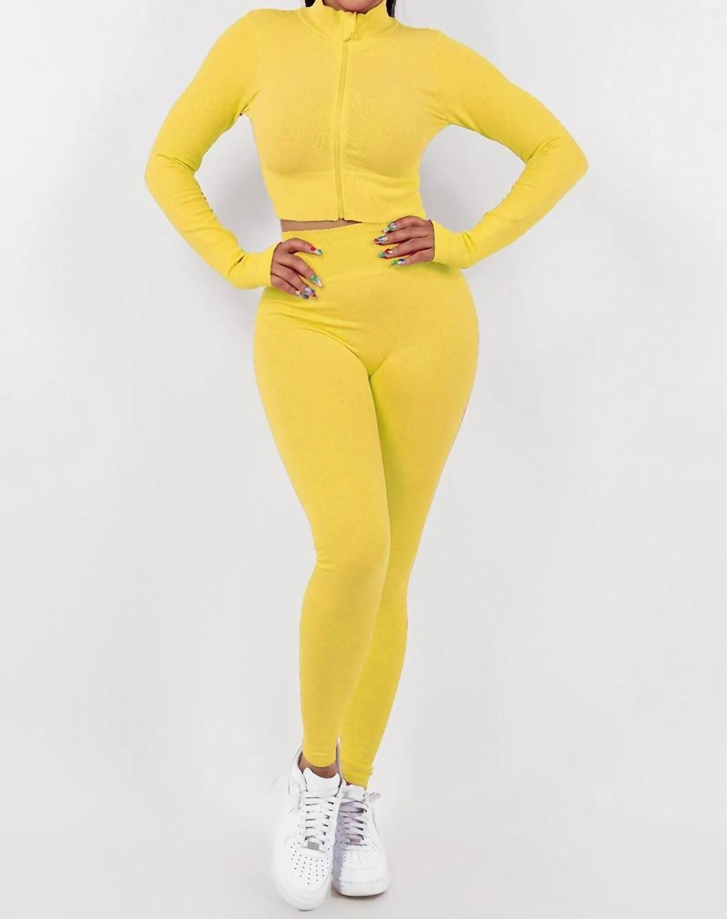 Long Sleeve Top And Pants Loungin Set In Yellow