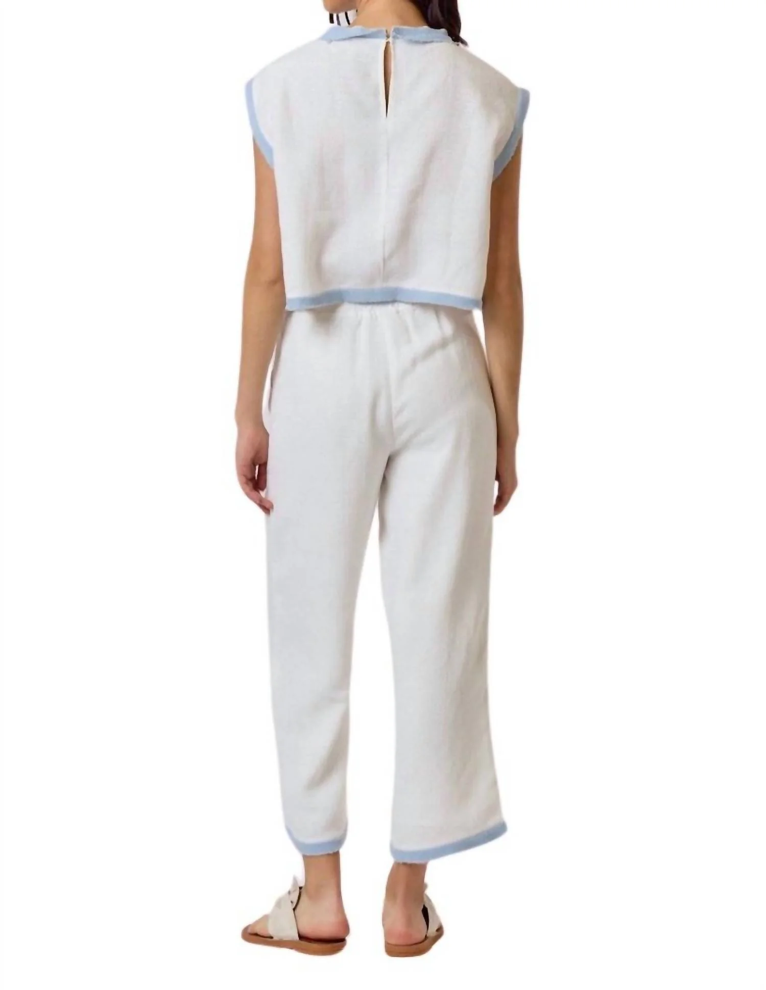 Elastic Waistband Color Contrast Set In Ivory-Sky