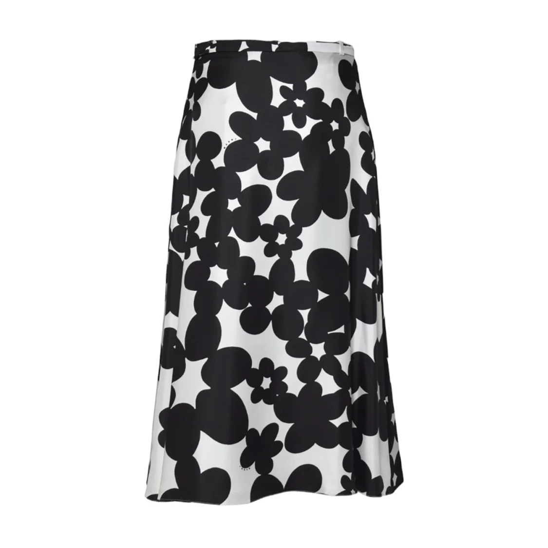 Black & White Dillies Print Silk Midi Skirt