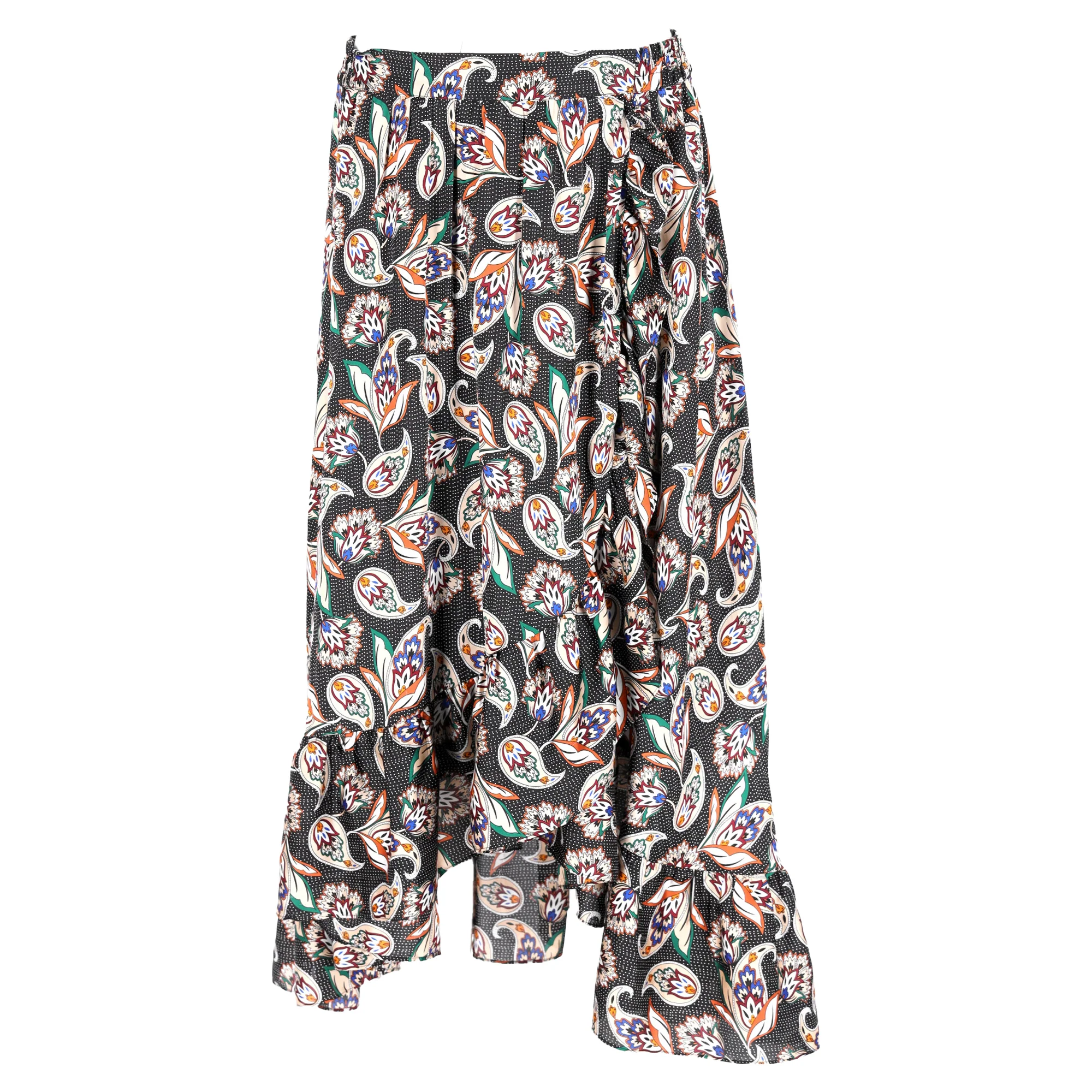Maje Paisley Print Ruffled Midi Skirt in Multicolor Polyester