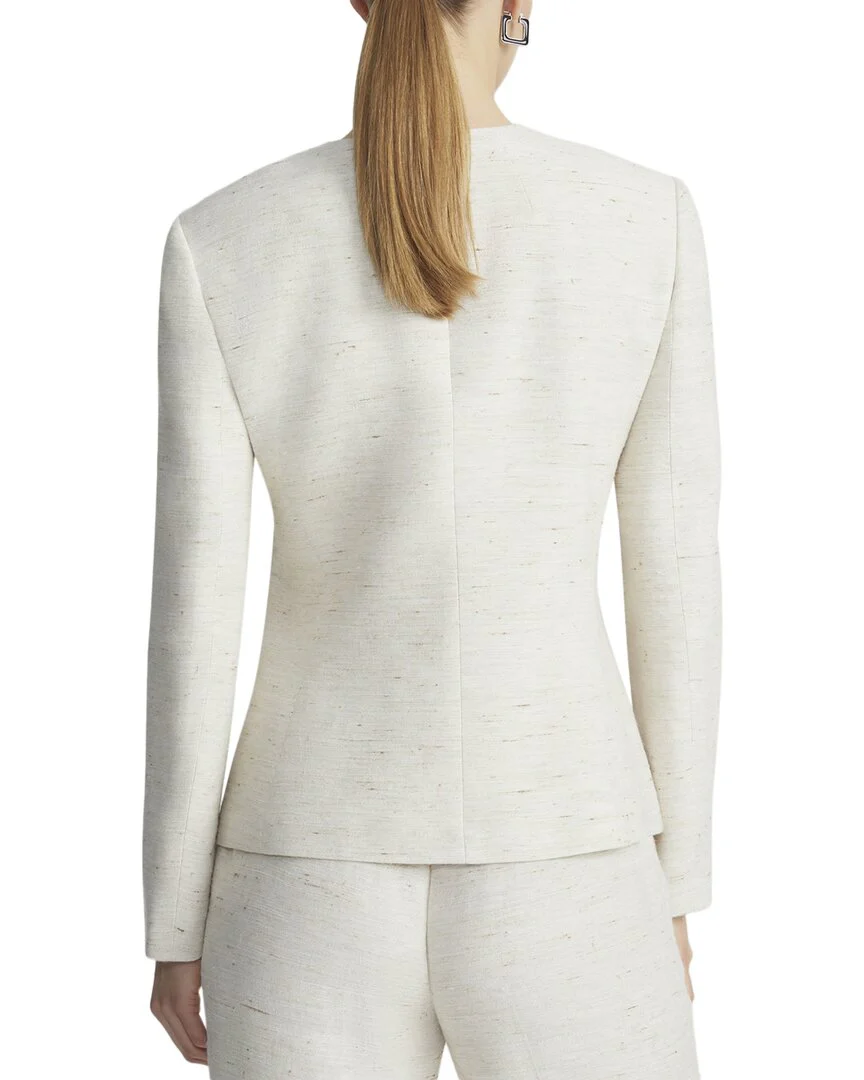 Lafayette 148 New York Fitted Waist Collarless Linen-Blend Jacket