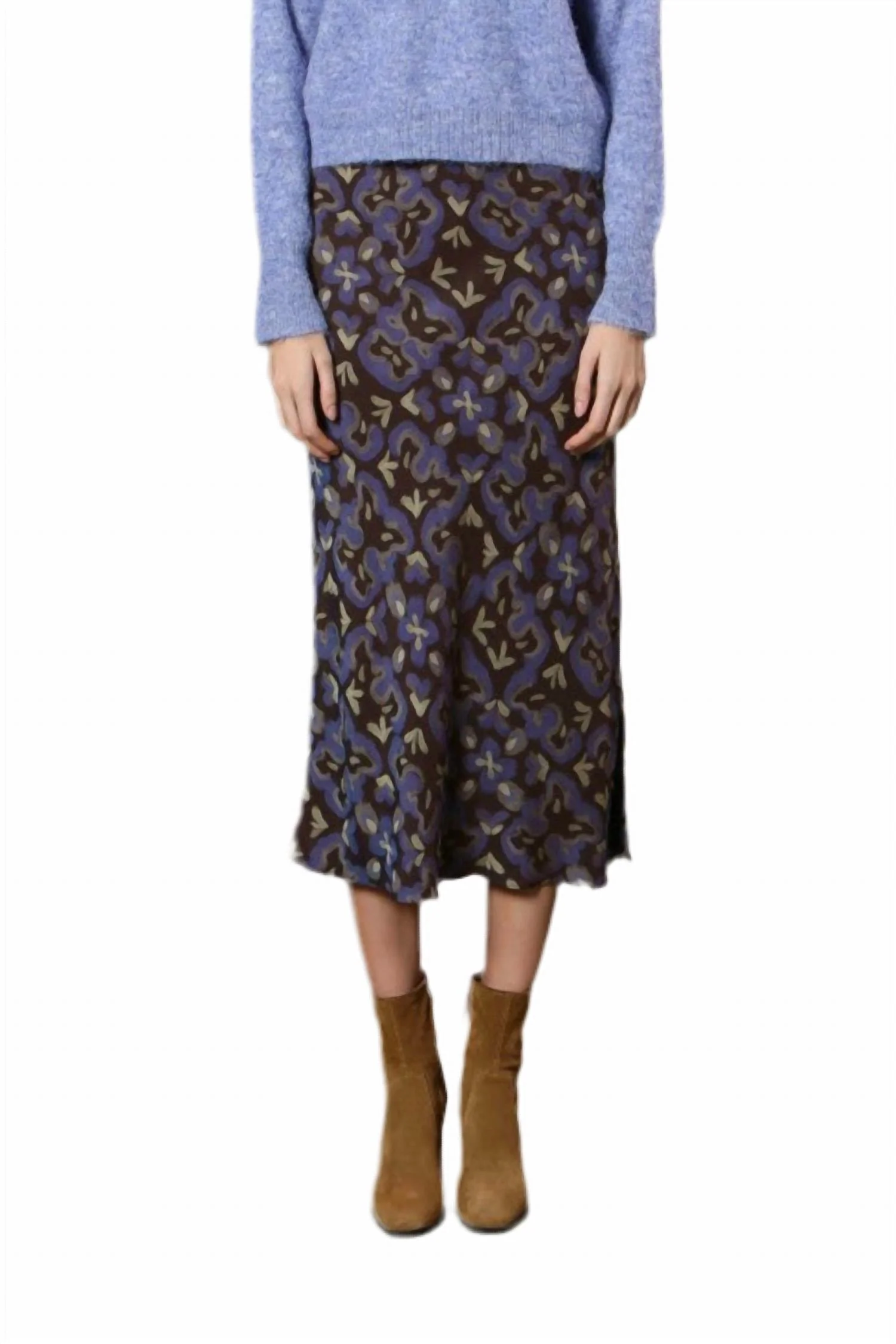 Printed Midi Skirt In Brown