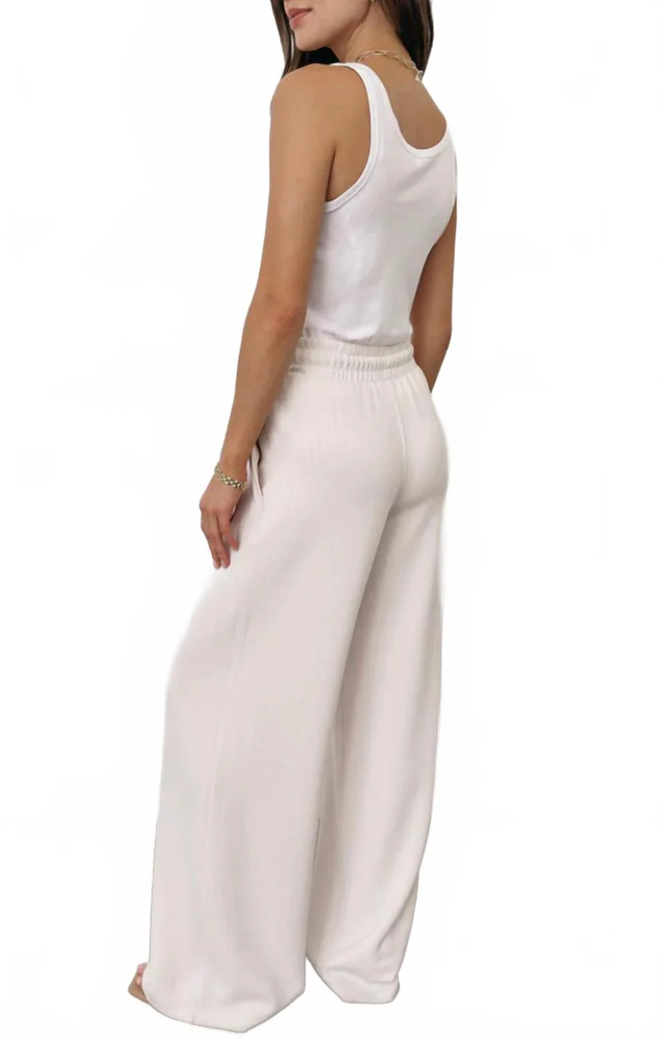 Rib Scuba Wide Leg Pant In Pearl