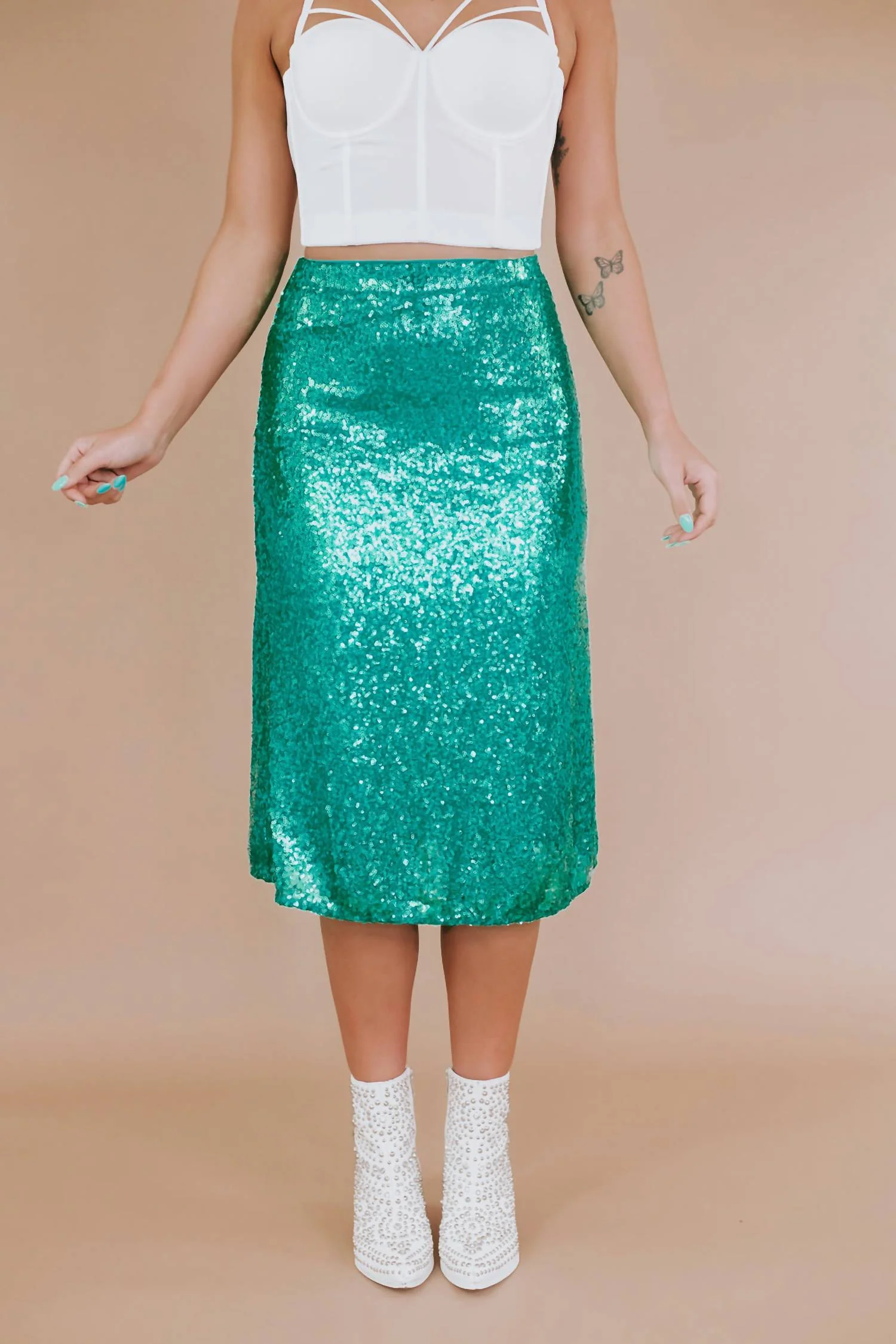 More Of Glam Sequin Skirt In Emerald