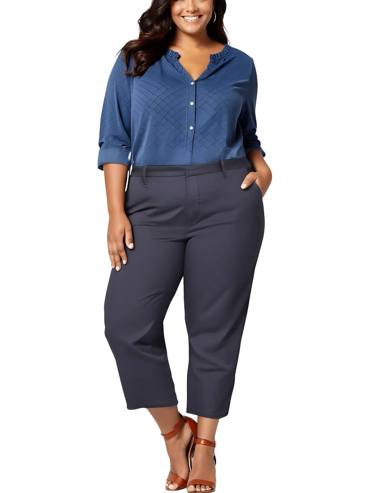 Plus Womens Solid Lyocell Trouser Pants