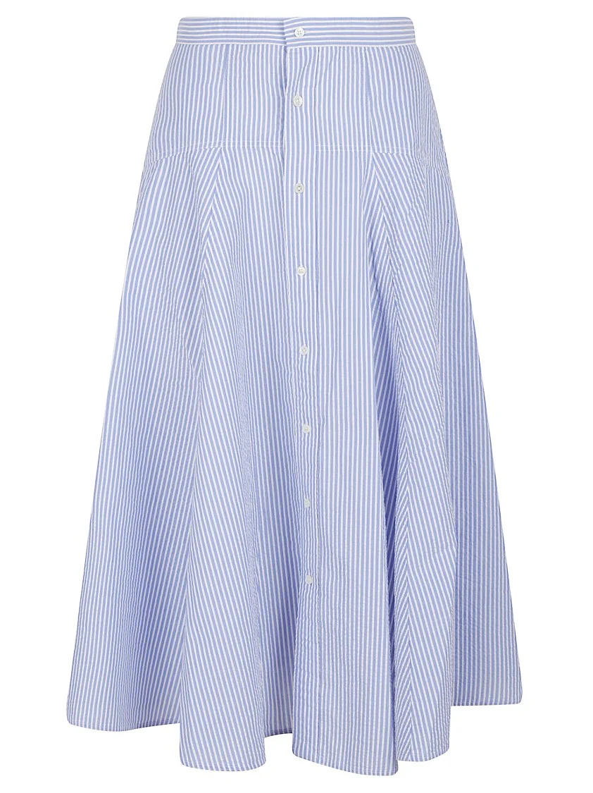 Slightly High-Waisted Midi Cotton Skirt With Button Front