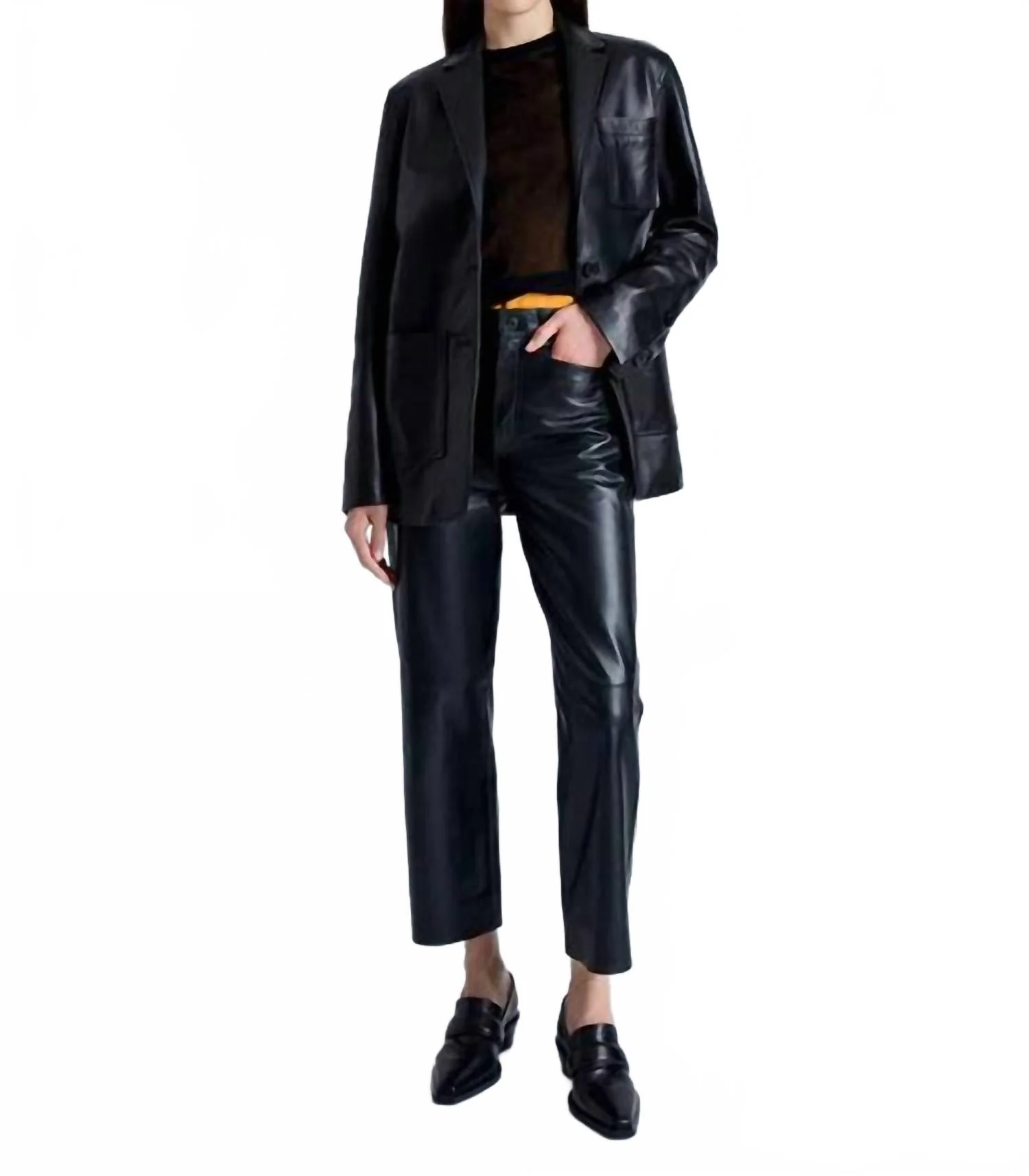 Tesema Leather Blazer In Black