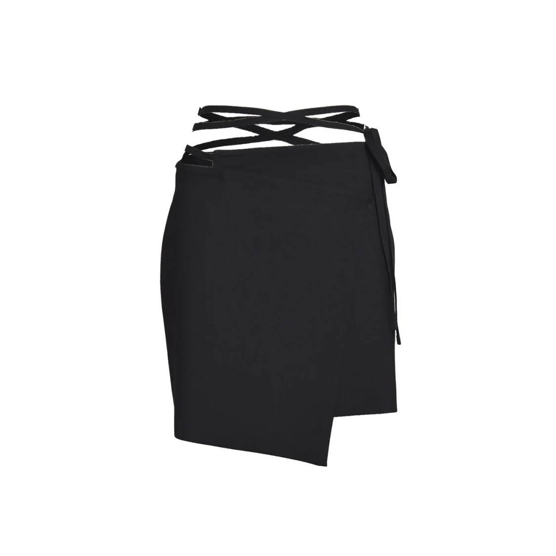 Asymmetrical Black Mini Wrap Skirt