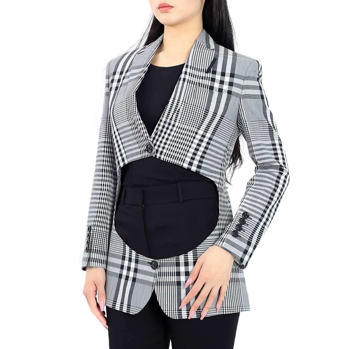 Burberry Ladies Check Single-breasted Technical Blazer