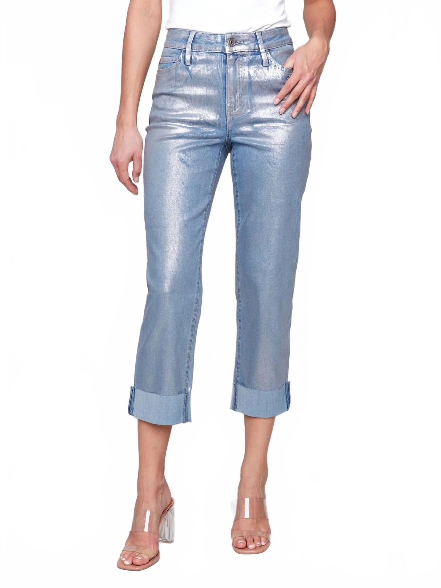 Foiled Straight Leg Jeans In Bleach Blue