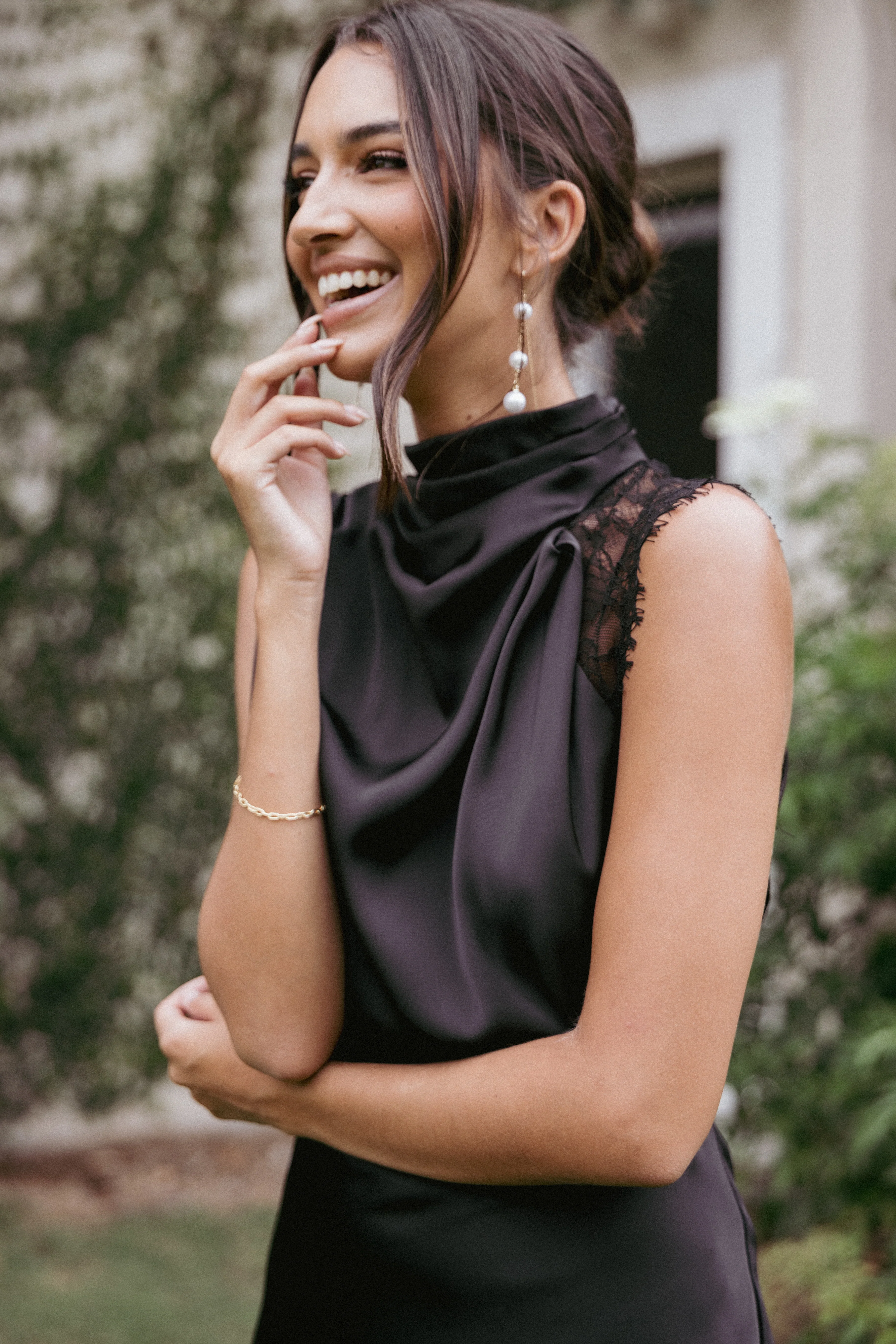 Anabelle Halter Neck Lace Maxi Dress - Black