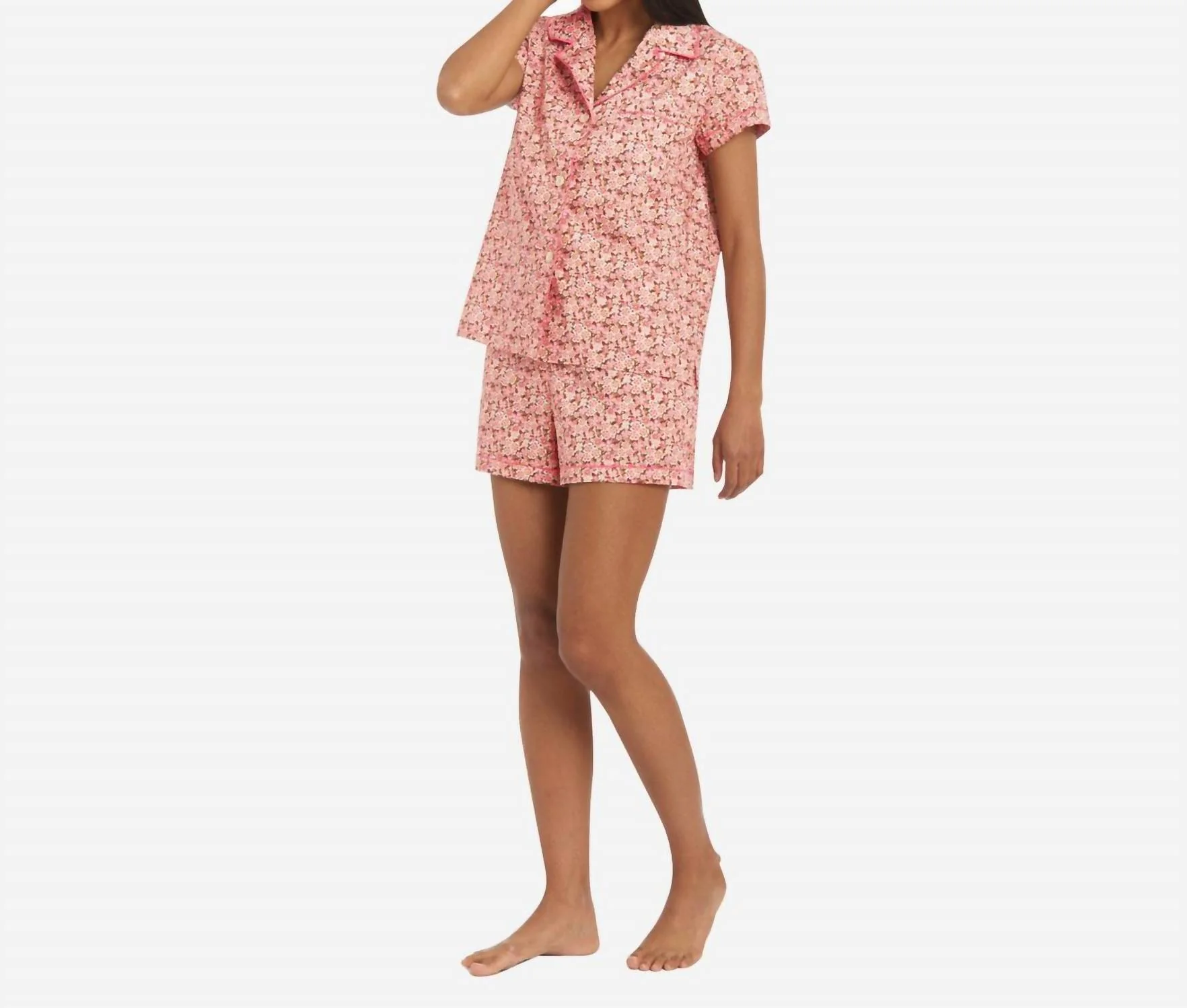 Liberty Print Floral Cotton Classic Short Pj Set In Anoki Rose