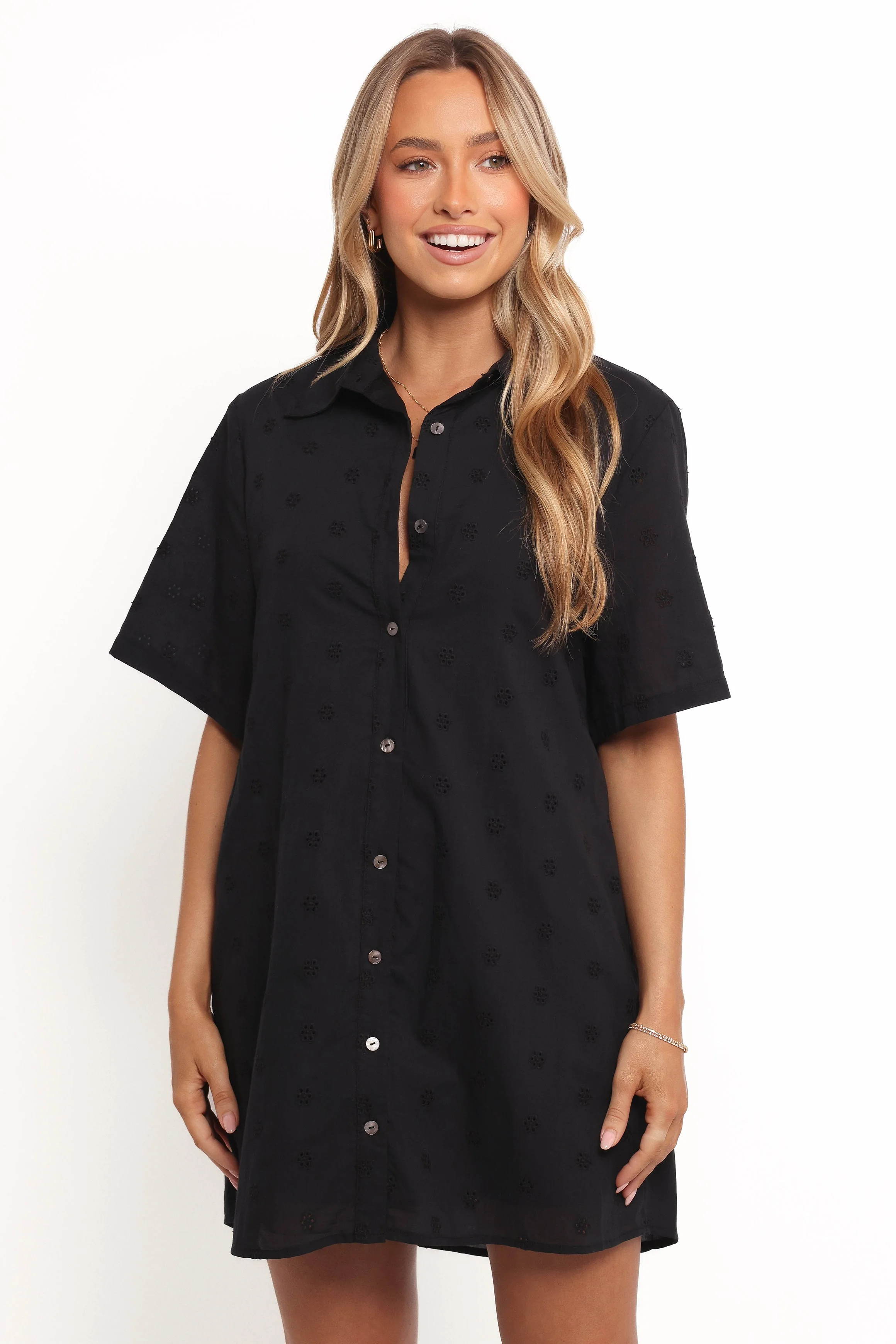 Grady Collared Shirt Dress - Black