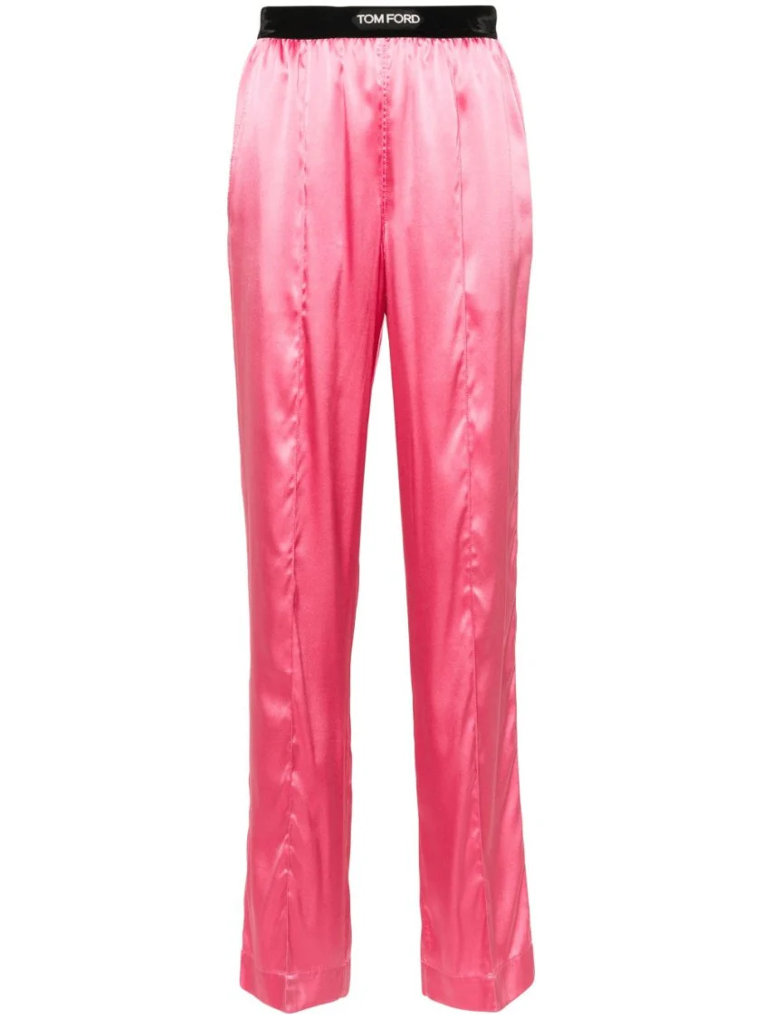 Flamingo Pink Stretch-Silk Trousers