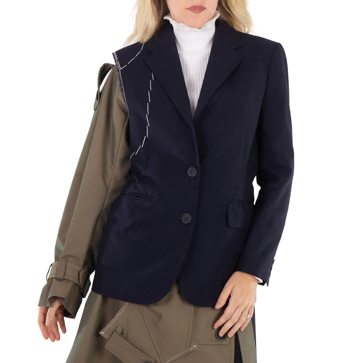 Kolor Ladies Navy Deconstructed Panelled Single-Breasted Blazer