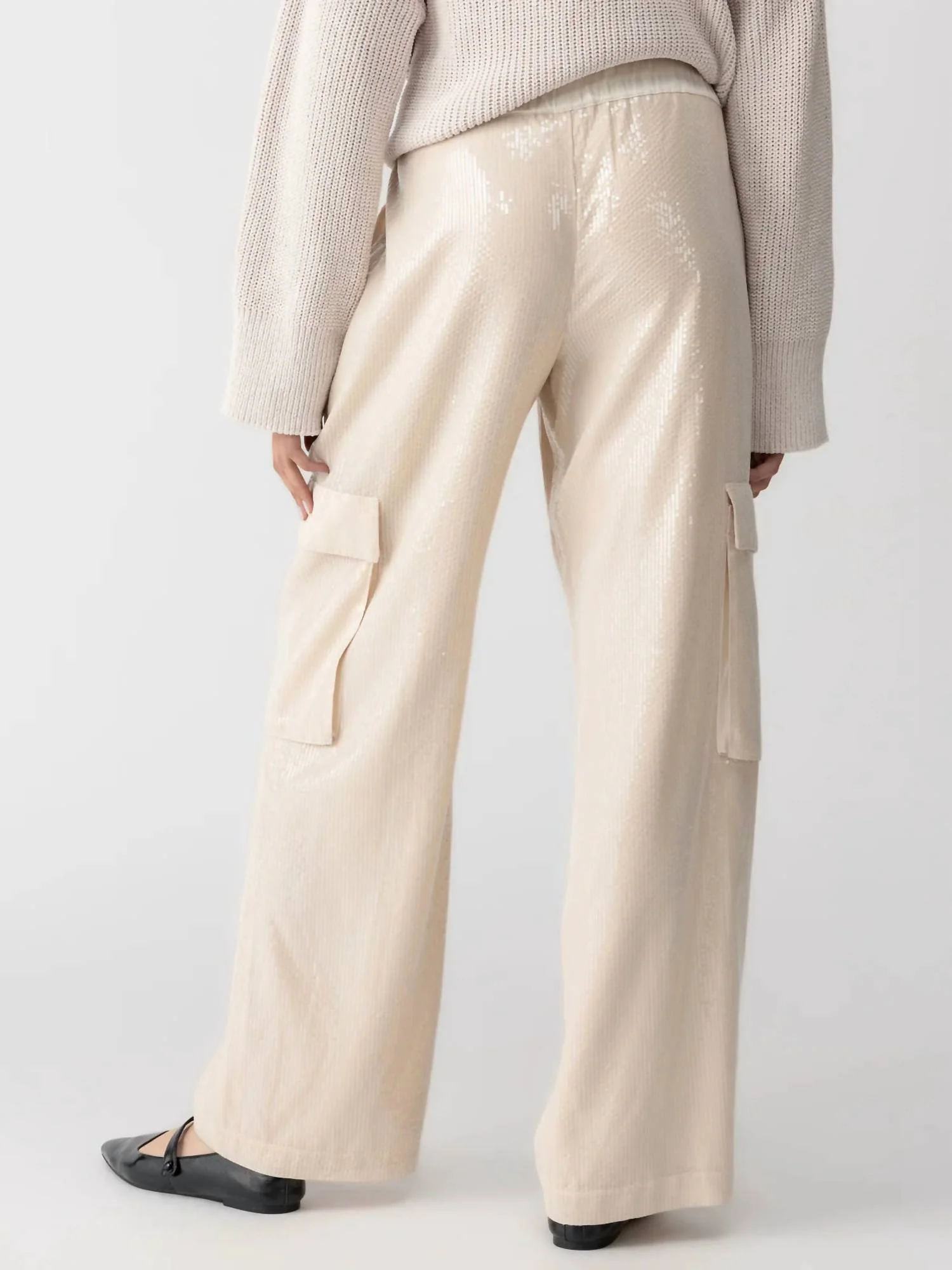 Pull-On Sequin Cargo Pants In Frosted Almond