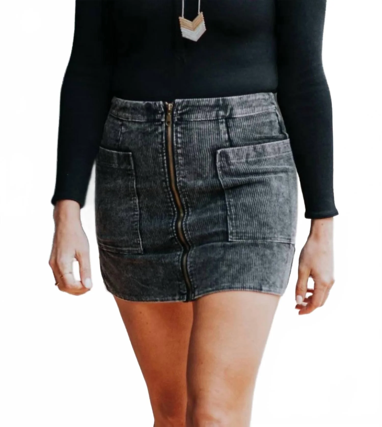 Corduroy Mini Skirt In Charcoal