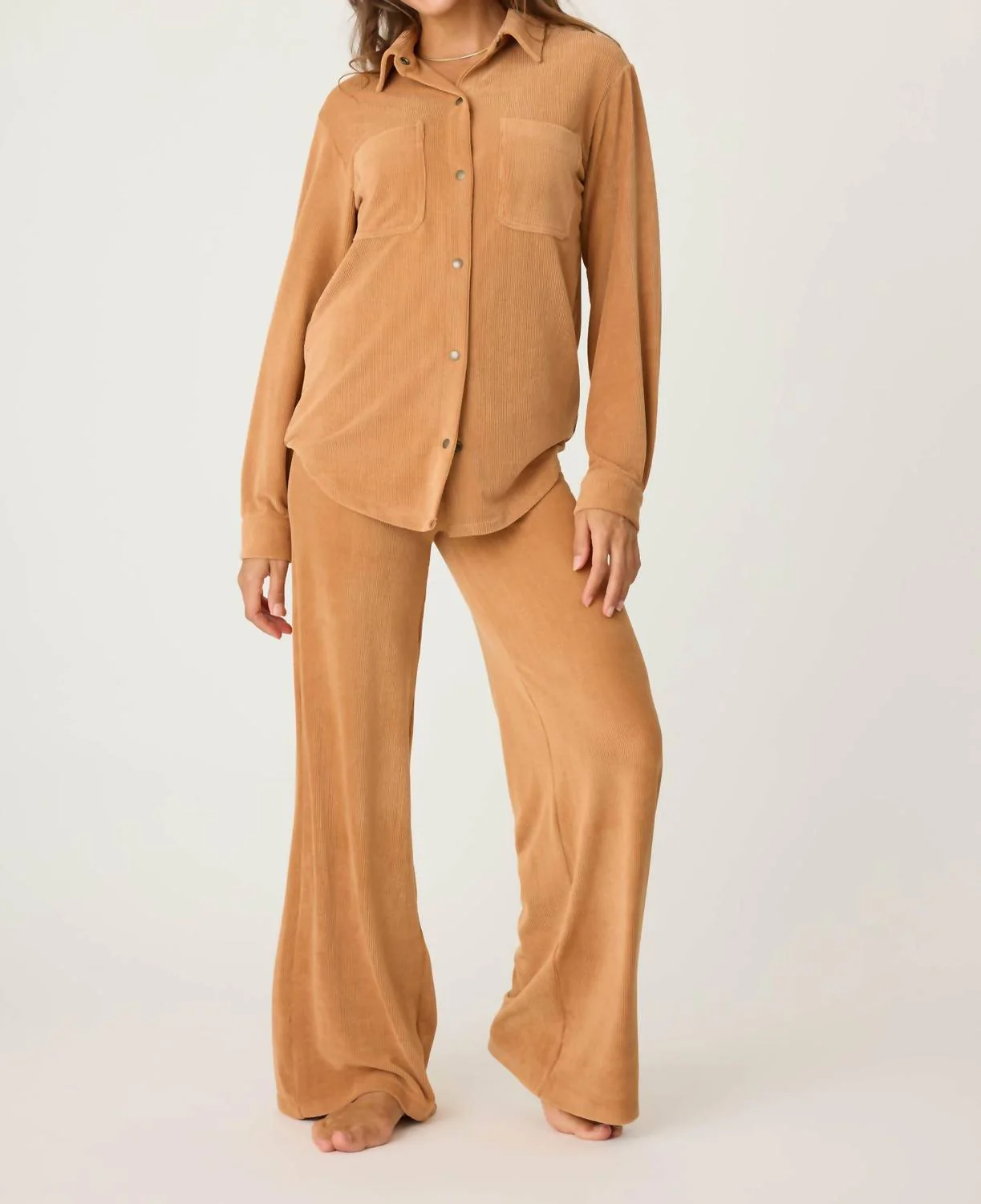 Cozy Corduroy Lounge Top In Camel