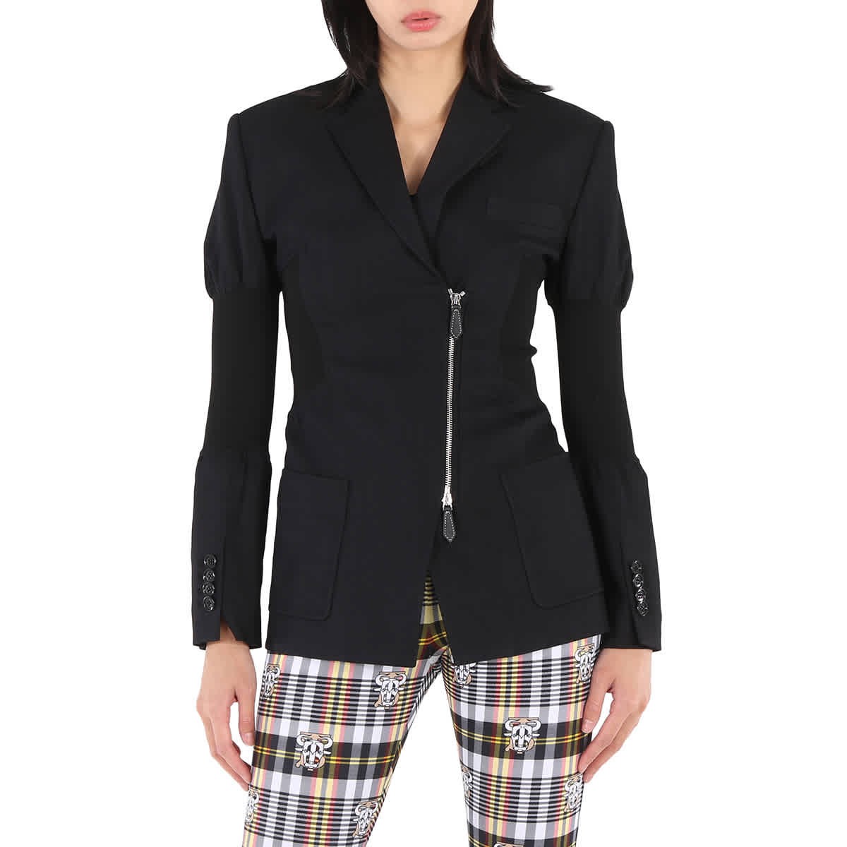 Burberry Ladies Black Technical Twill Reconstructed Blazer