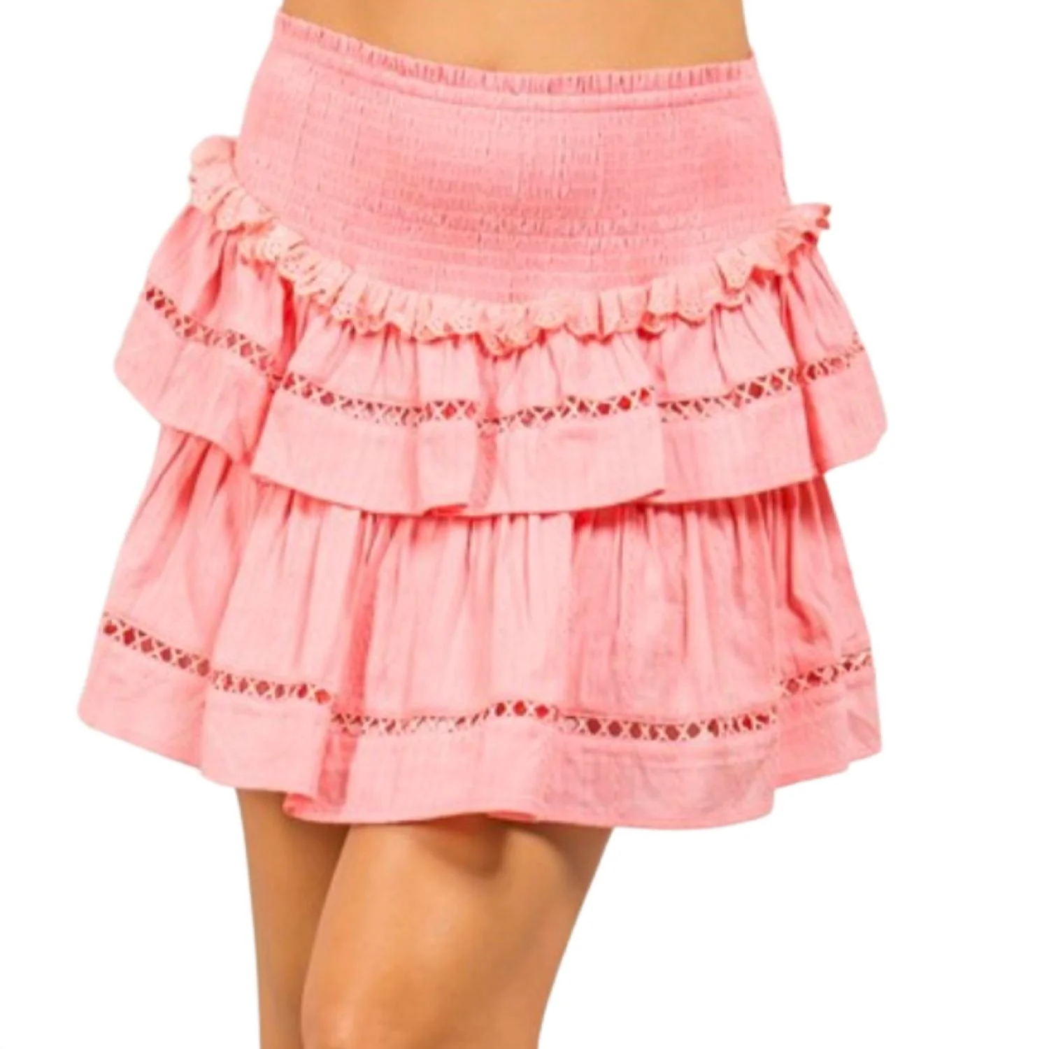Embroidered Ruffled Mini Skirt In Pink