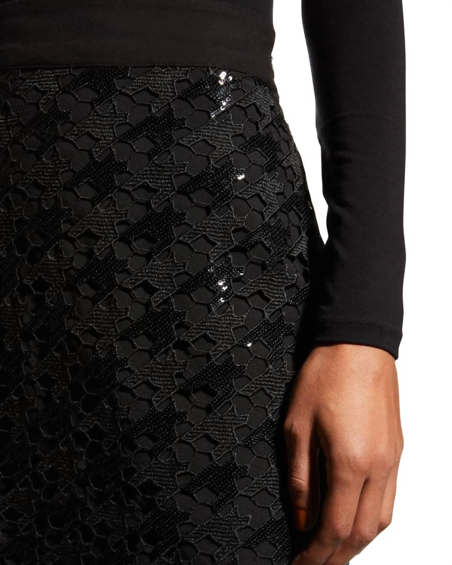 Modern Mini Herringbone Sequiin Skirt In White