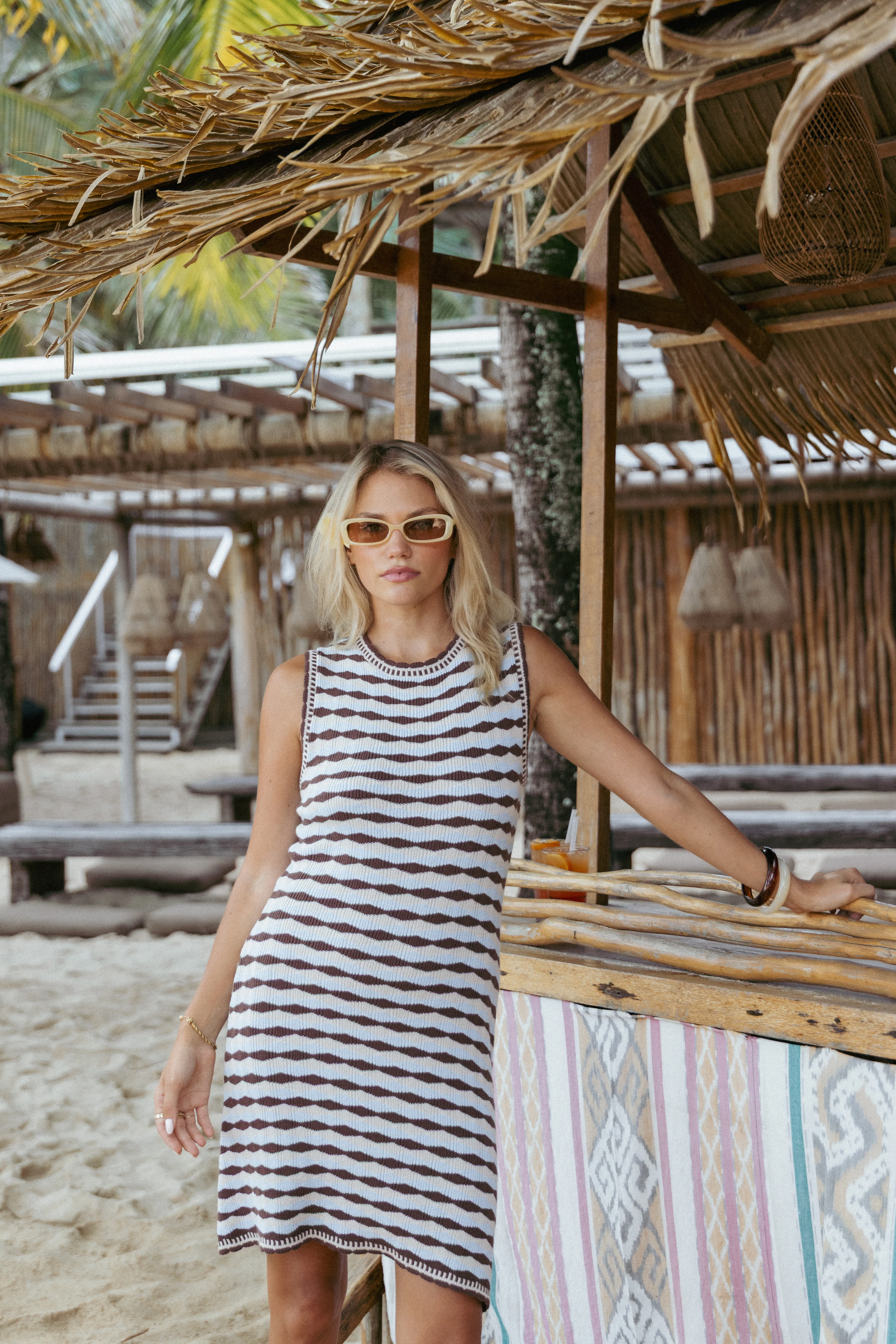 Elfrida Knit Mini Dress - Blue/Brown