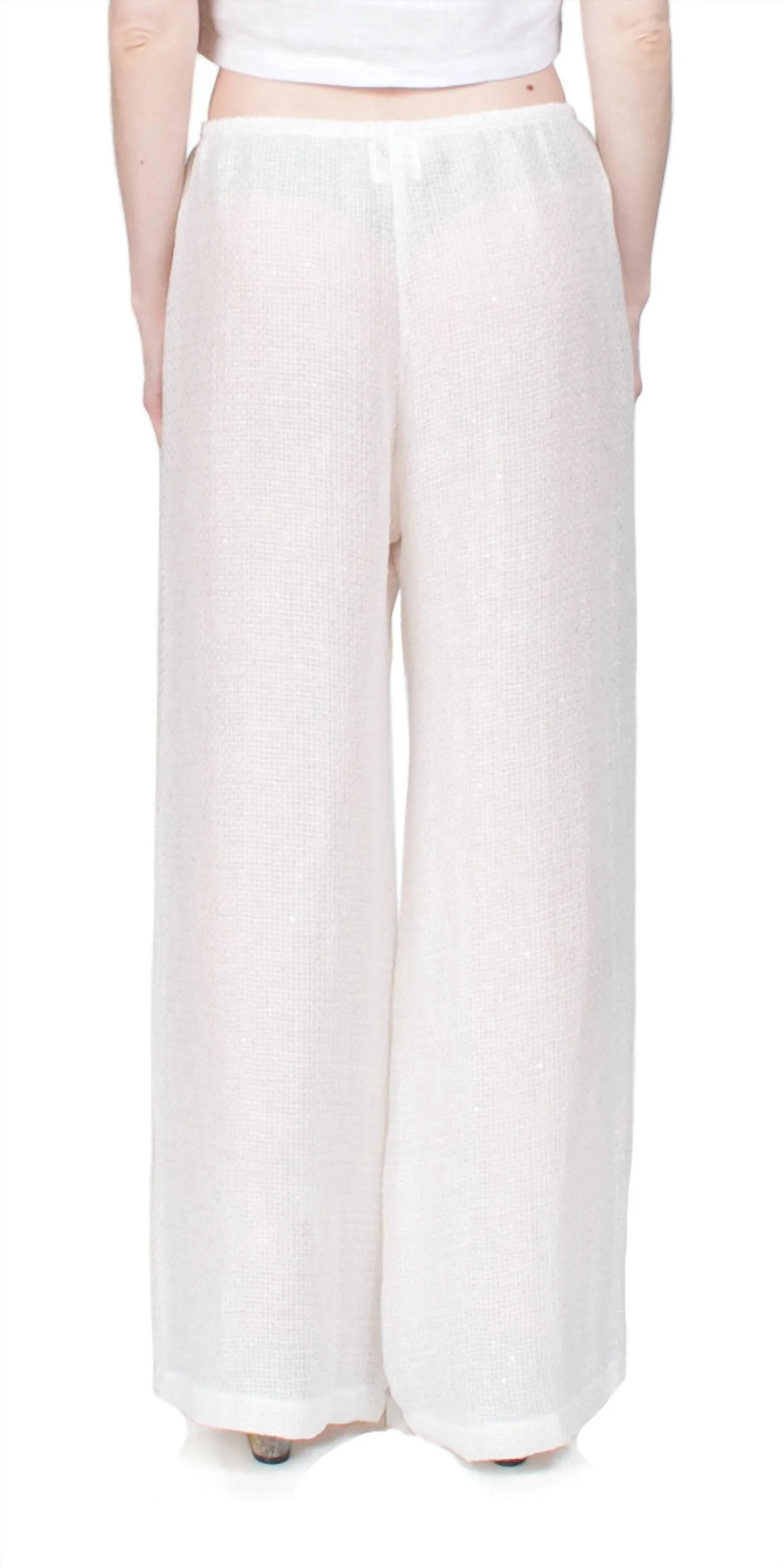 Stella Wide Leg Sequin Linen Pant In White