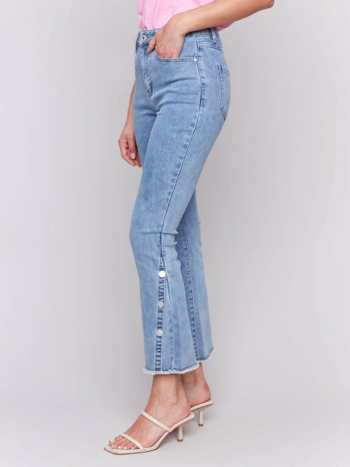 Bootcut Jeans With Side Snap Detail In Light Blue