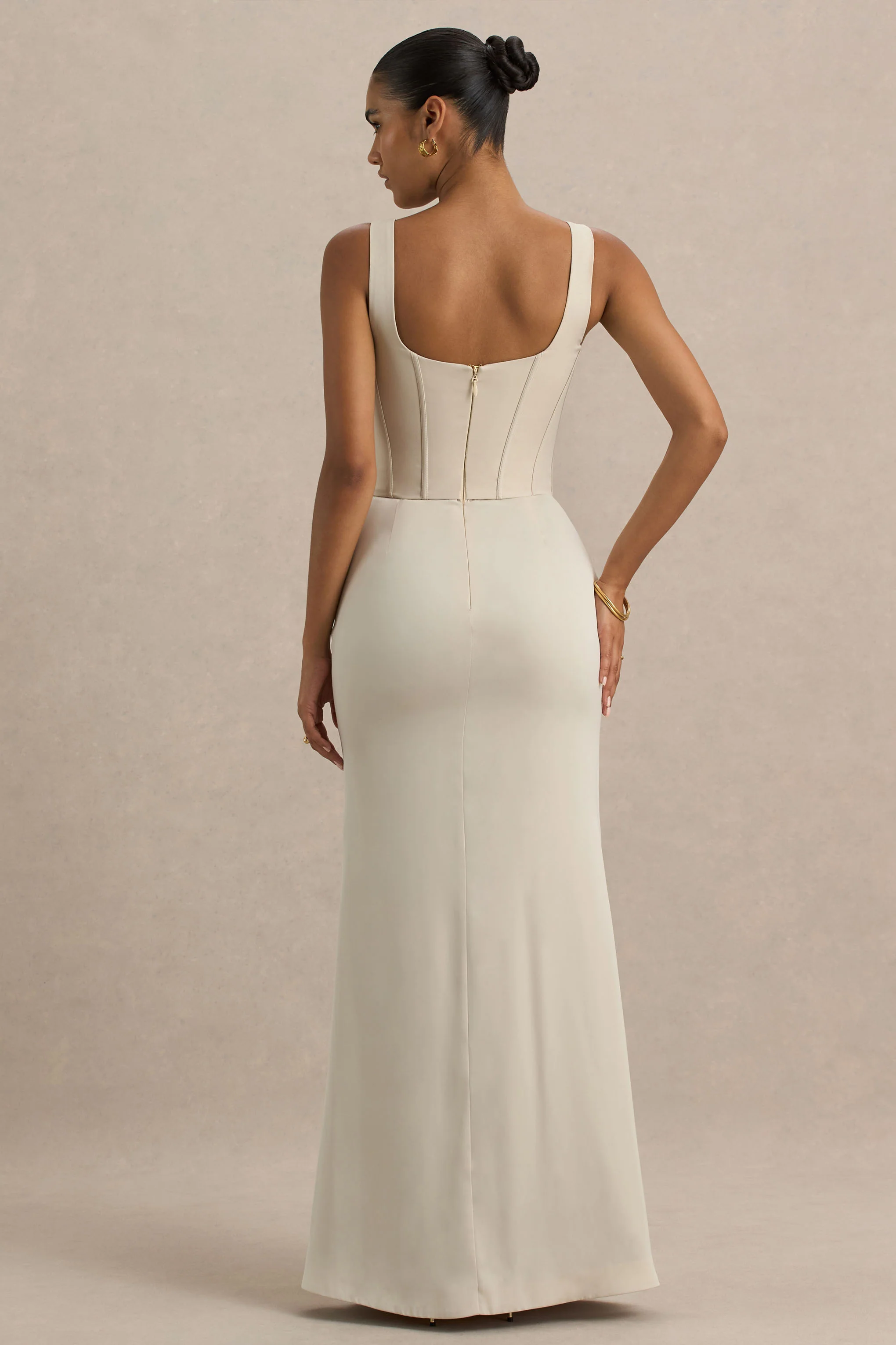 Morgan | Champagne Satin Corset Maxi Dress