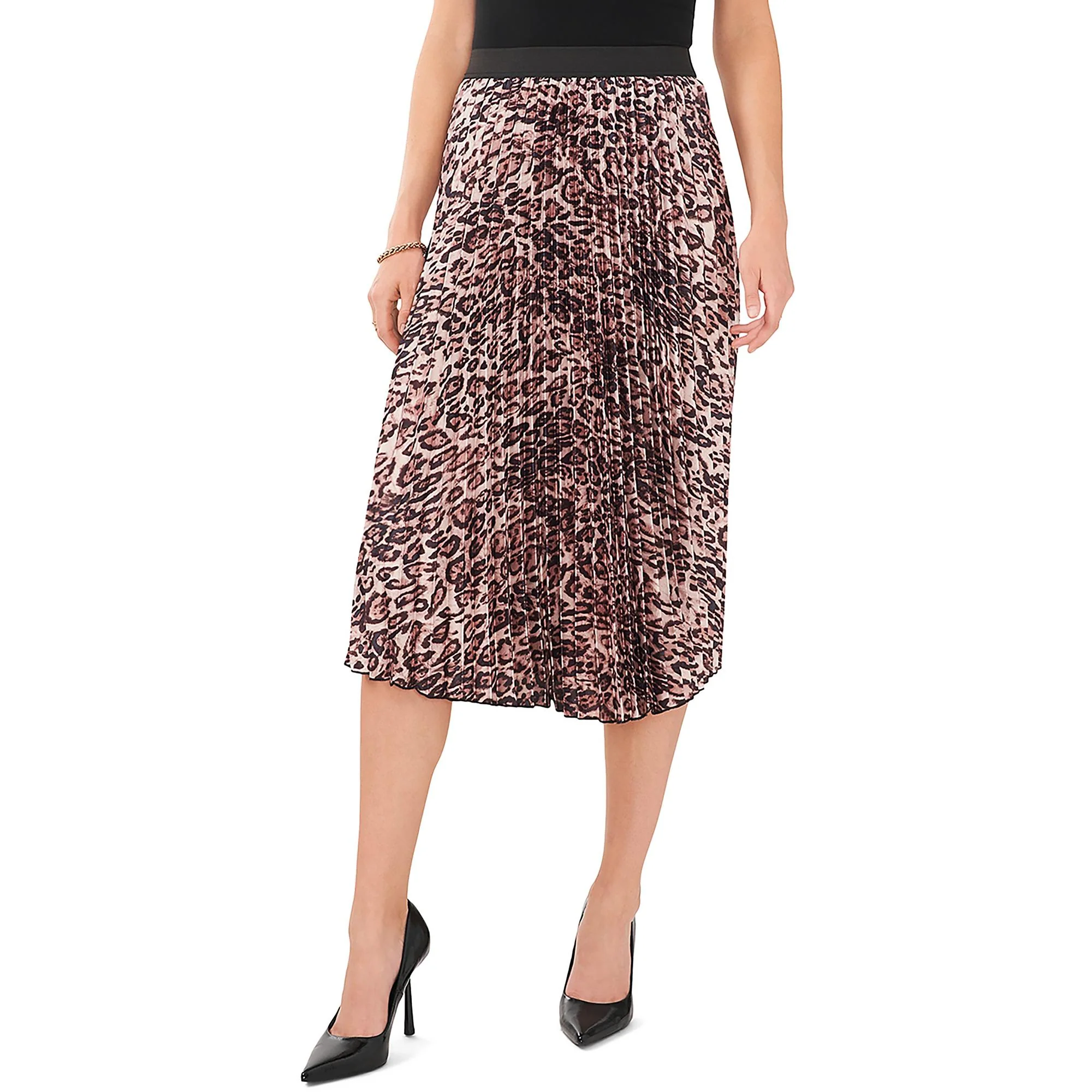 Womens Midi Animal Print Pleated Skirt