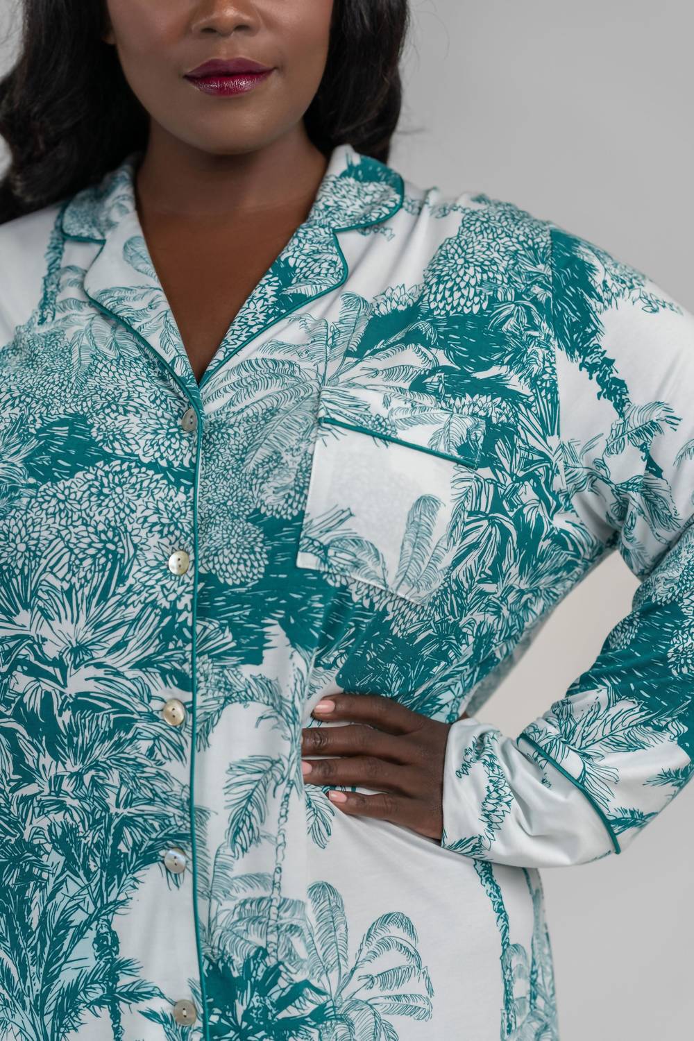 Bamboo Modal Sleep Shirt In Teal Palm Print