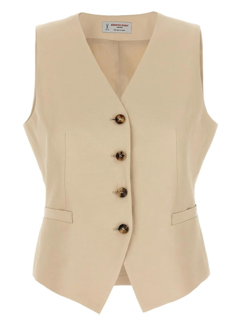 Tailored Viscose-Linen Vest With V-Neck