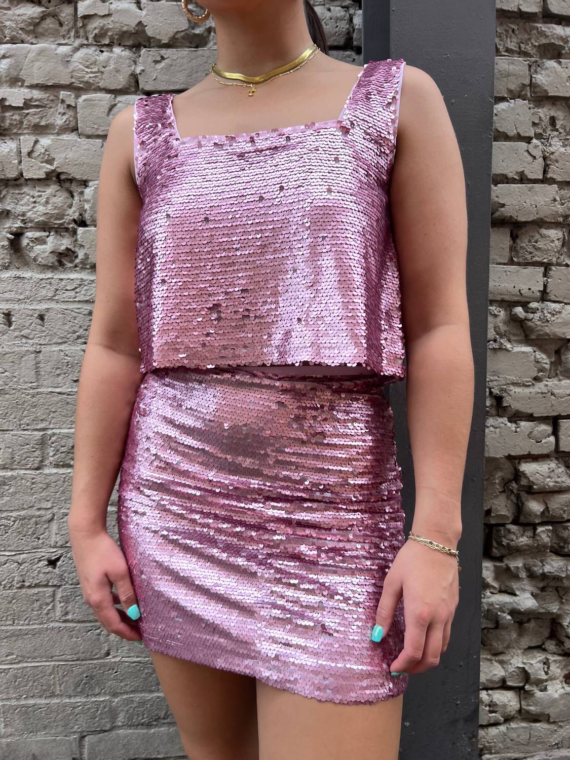 Disco Queen Sequin Mini Skirt In Pink