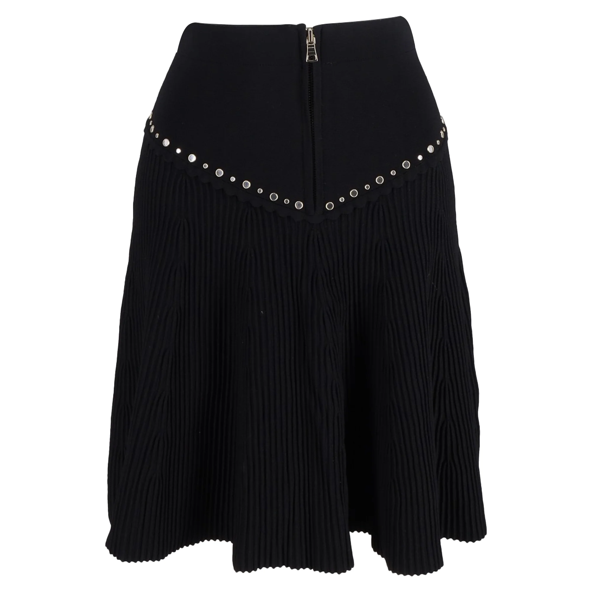 Sandro Paris Oria Ribbed Mini Embellished Flared Skirt in Black Viscose